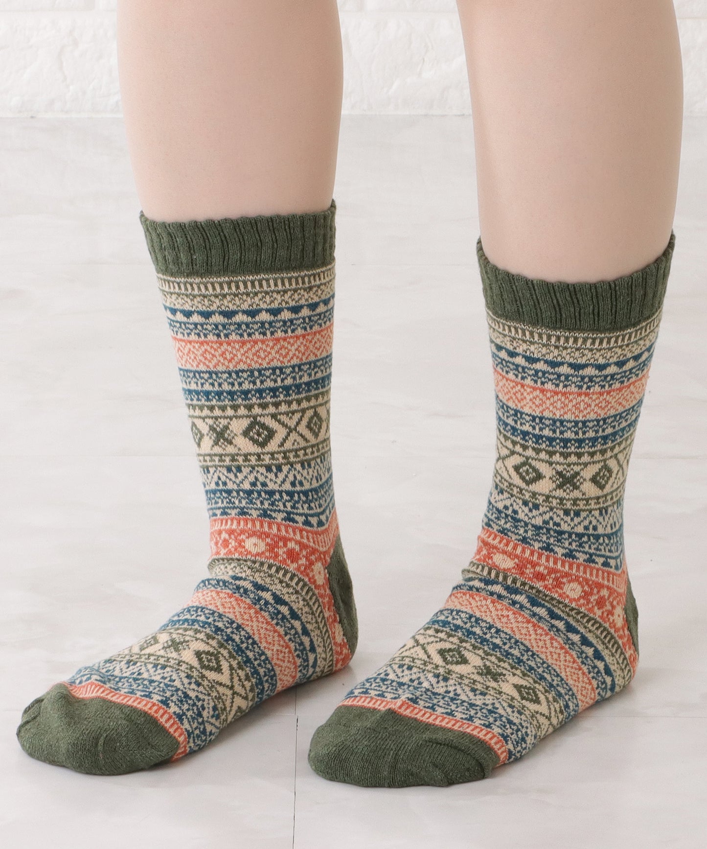 【10足セット】トライバル柄ショート丈カラーソックス