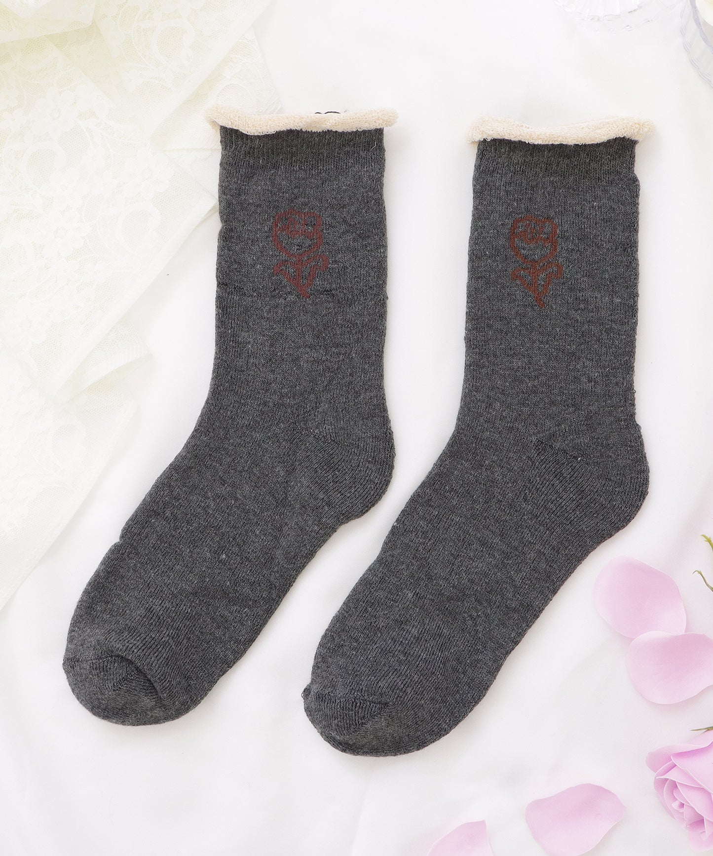 【10足セット】サイドフラワーショート丈シンプルルームソックス
