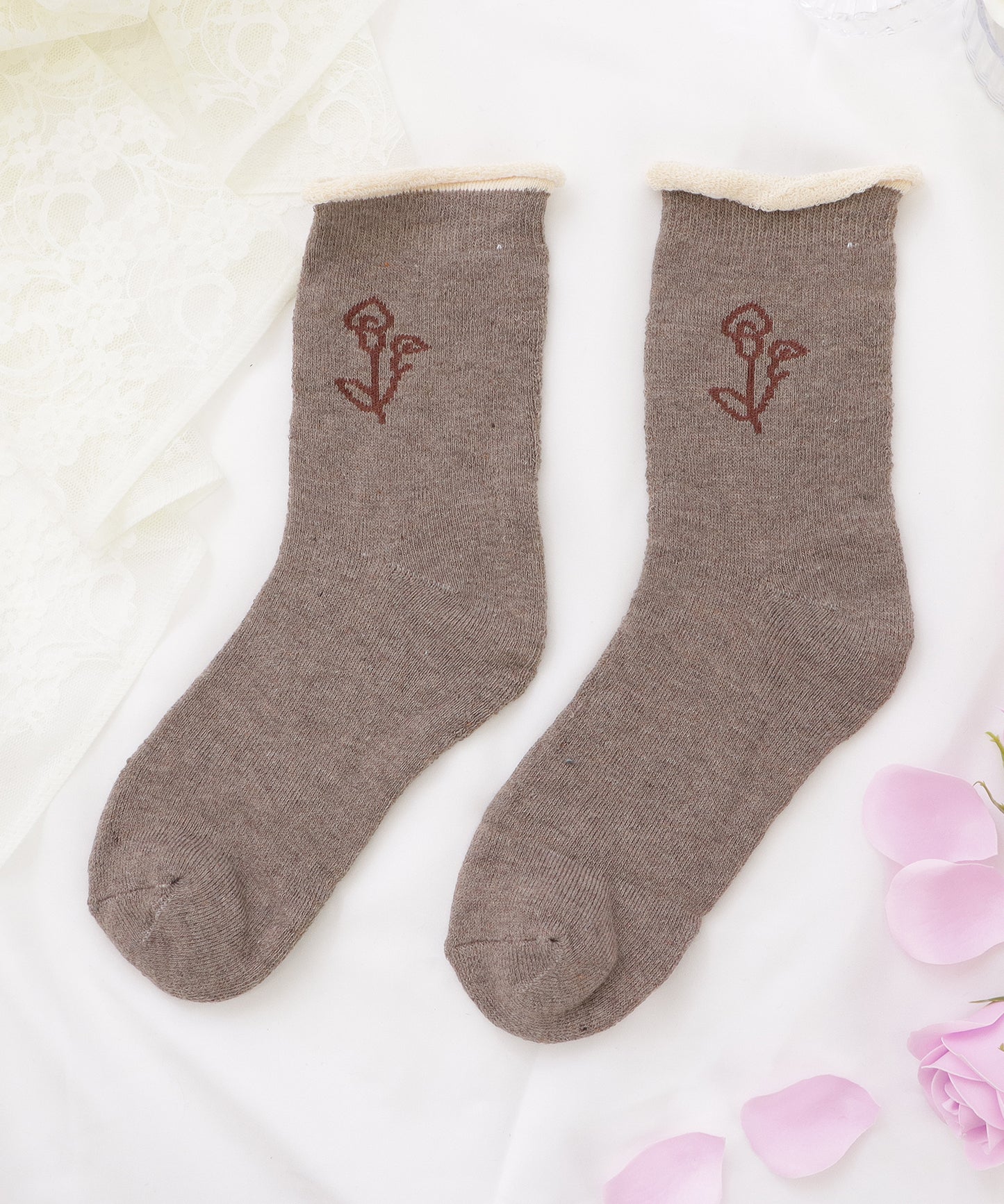 【10足セット】サイドフラワーショート丈シンプルルームソックス
