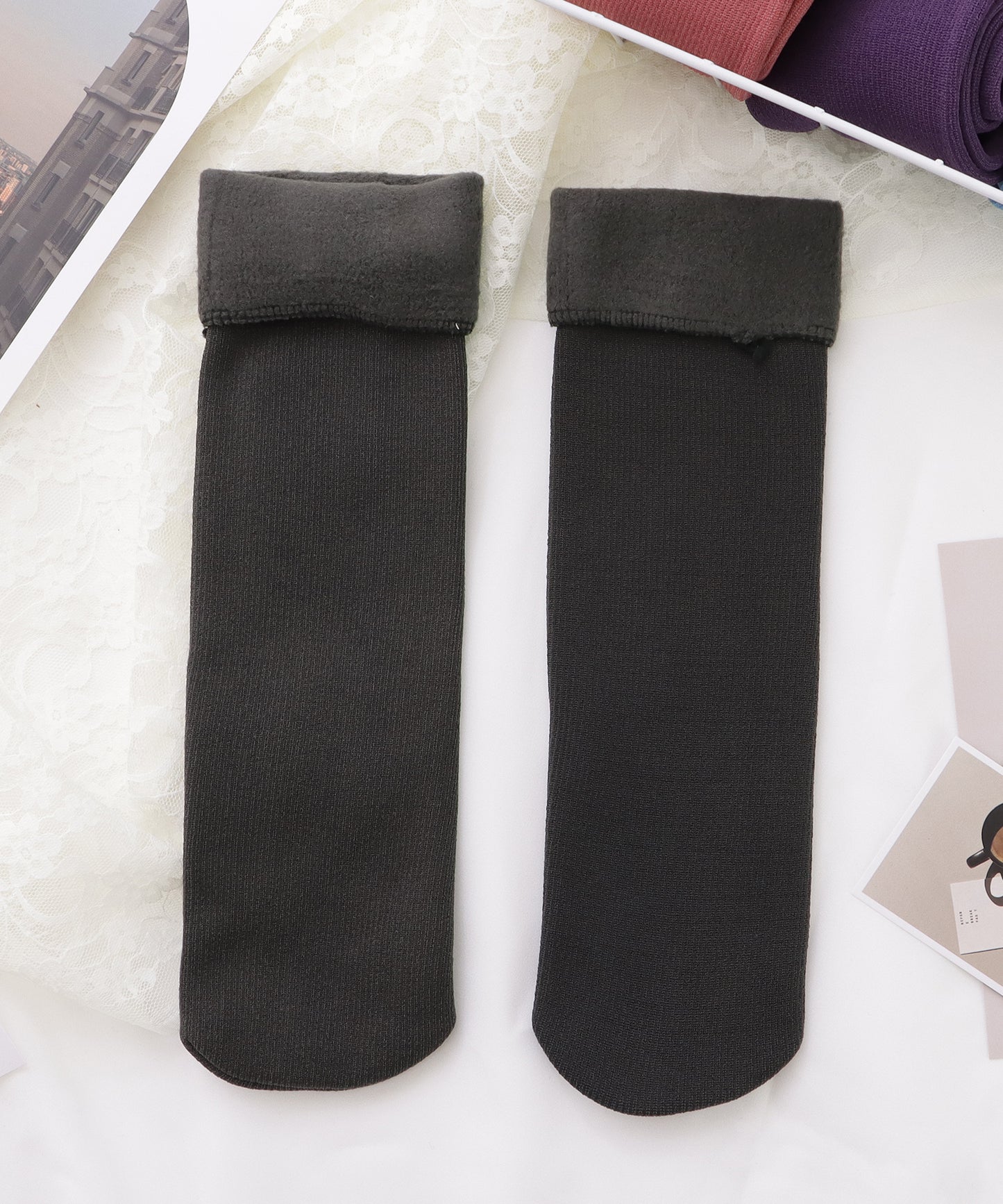 【10足セット】シンプルカラーショート丈裏起毛ソックス