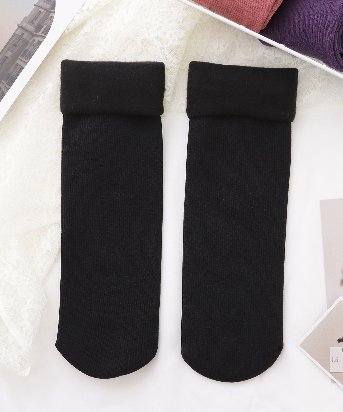 【10足セット】シンプルカラーショート丈裏起毛ソックス