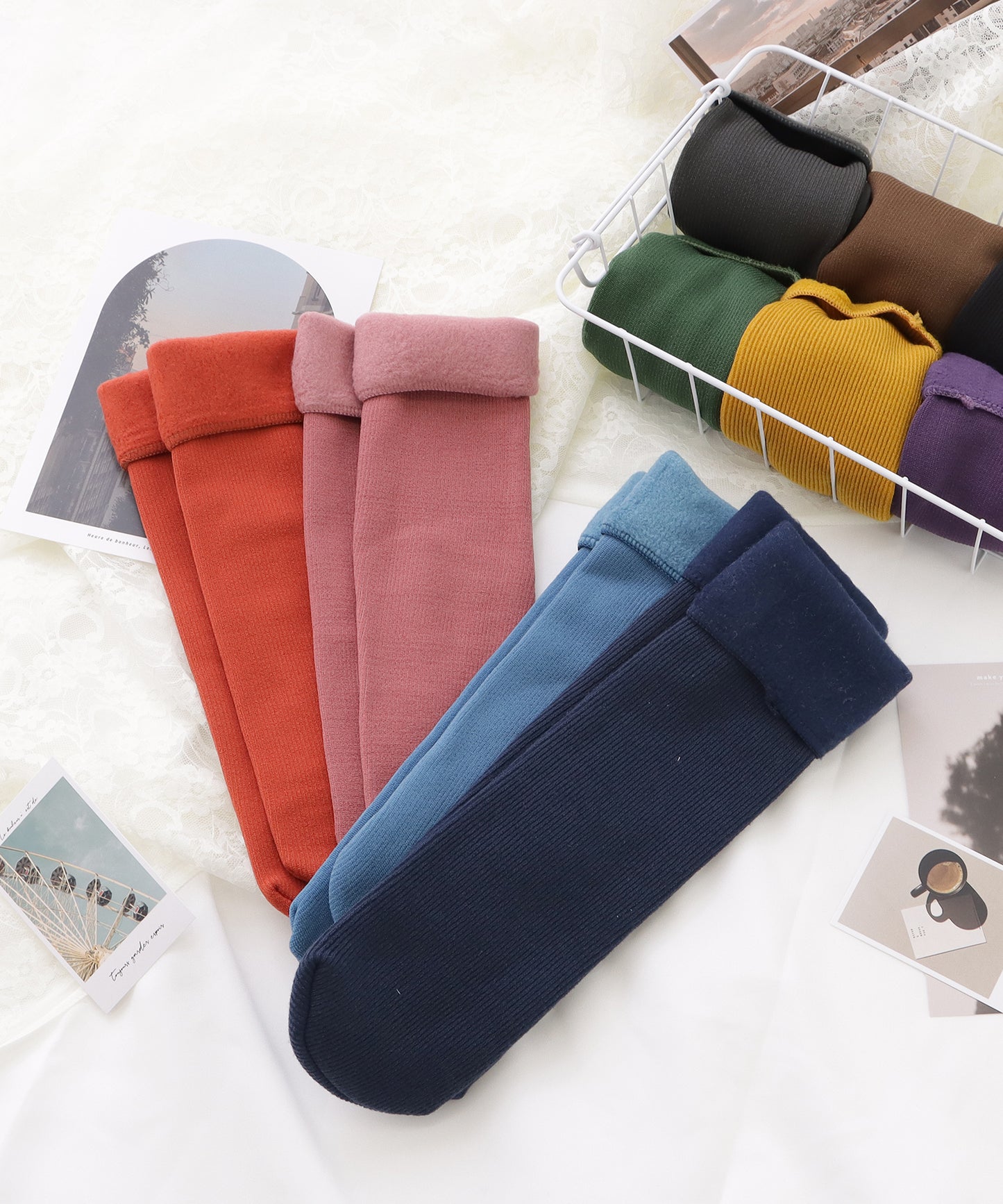 【10足セット】シンプルカラーショート丈裏起毛ソックス
