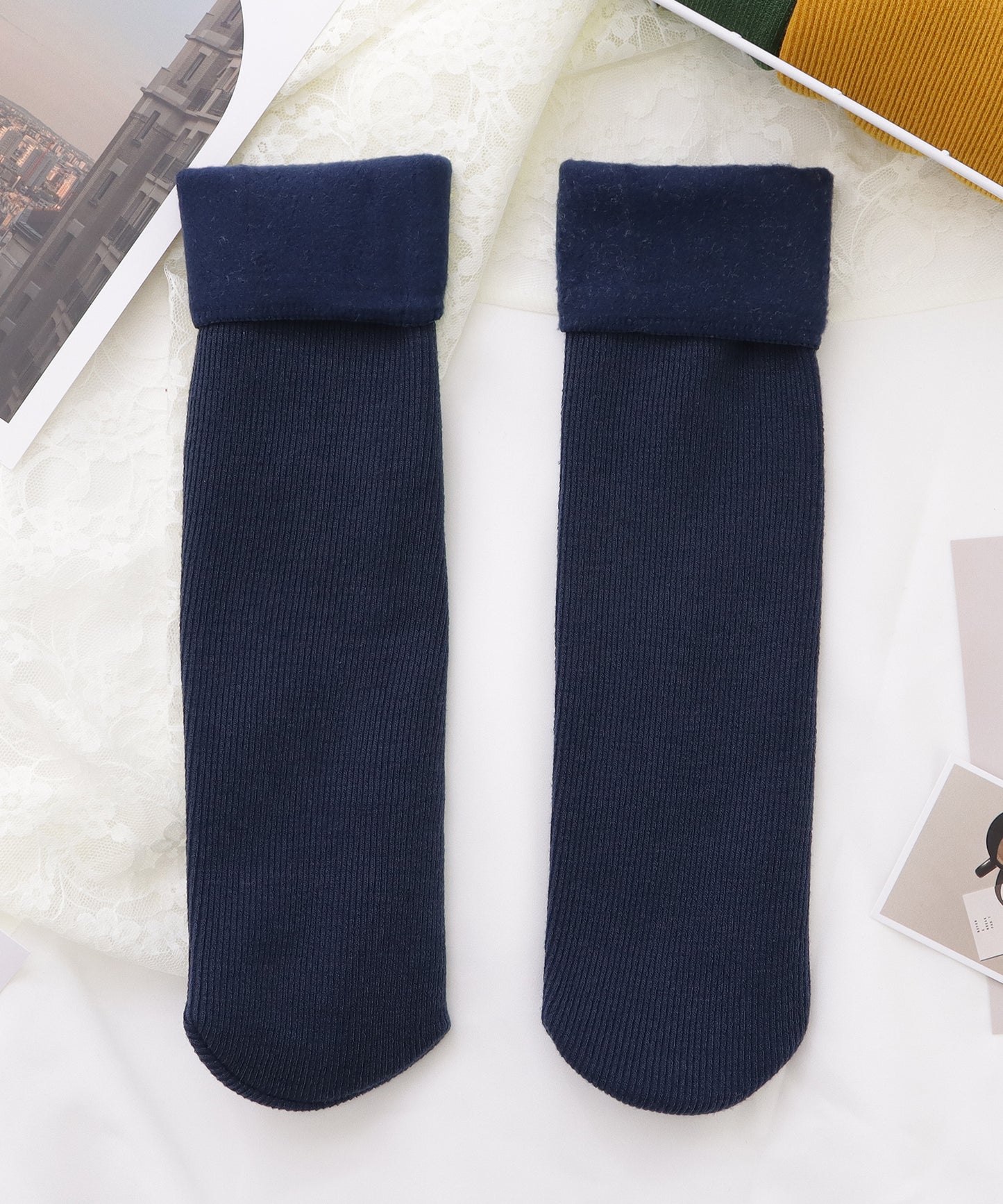 【10足セット】シンプルカラーショート丈裏起毛ソックス