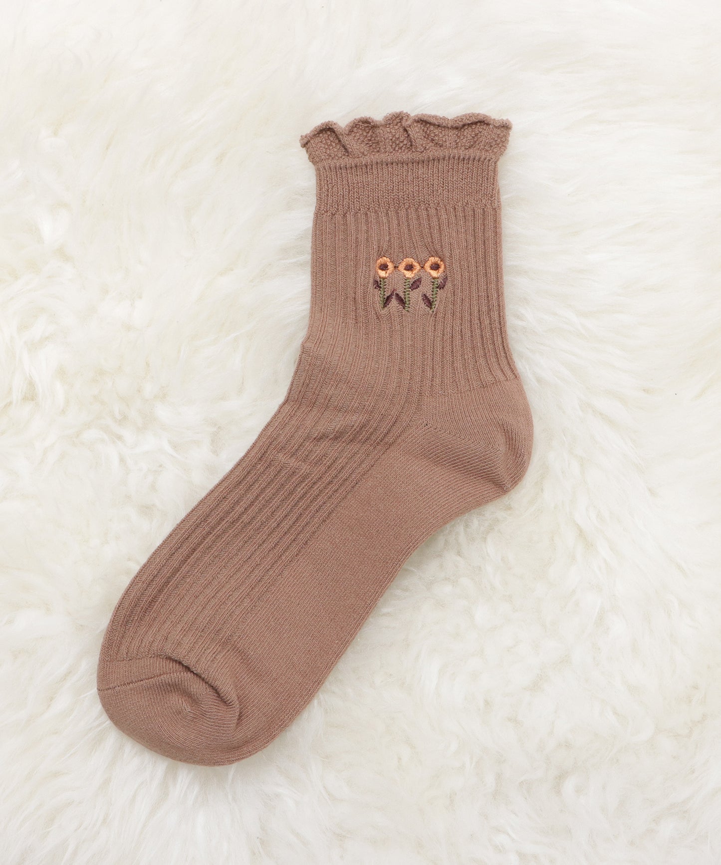 【6色組】 ワンポイント花柄刺繍ショートソックスセット