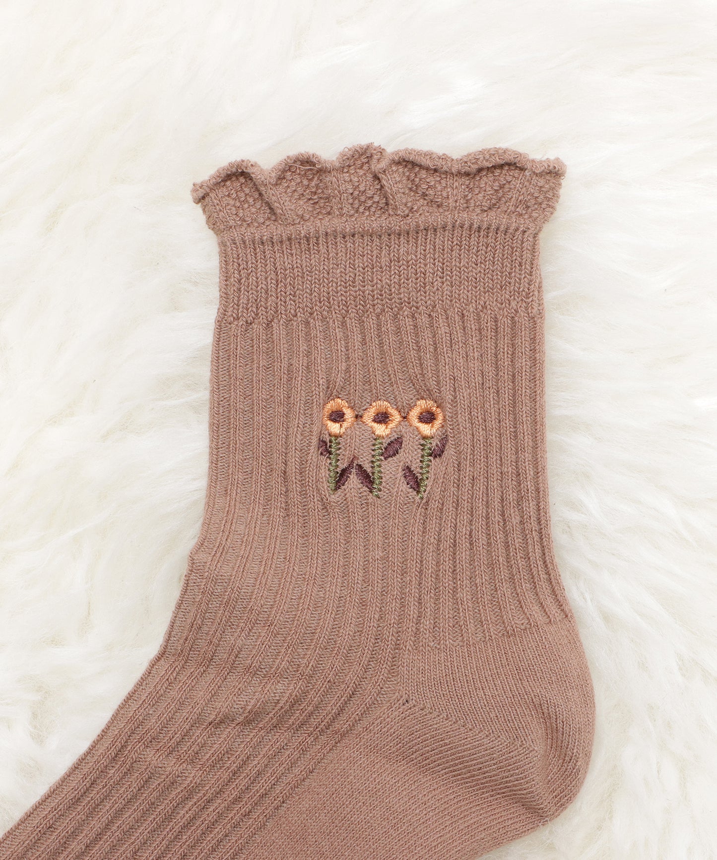【6色組】 ワンポイント花柄刺繍ショートソックスセット