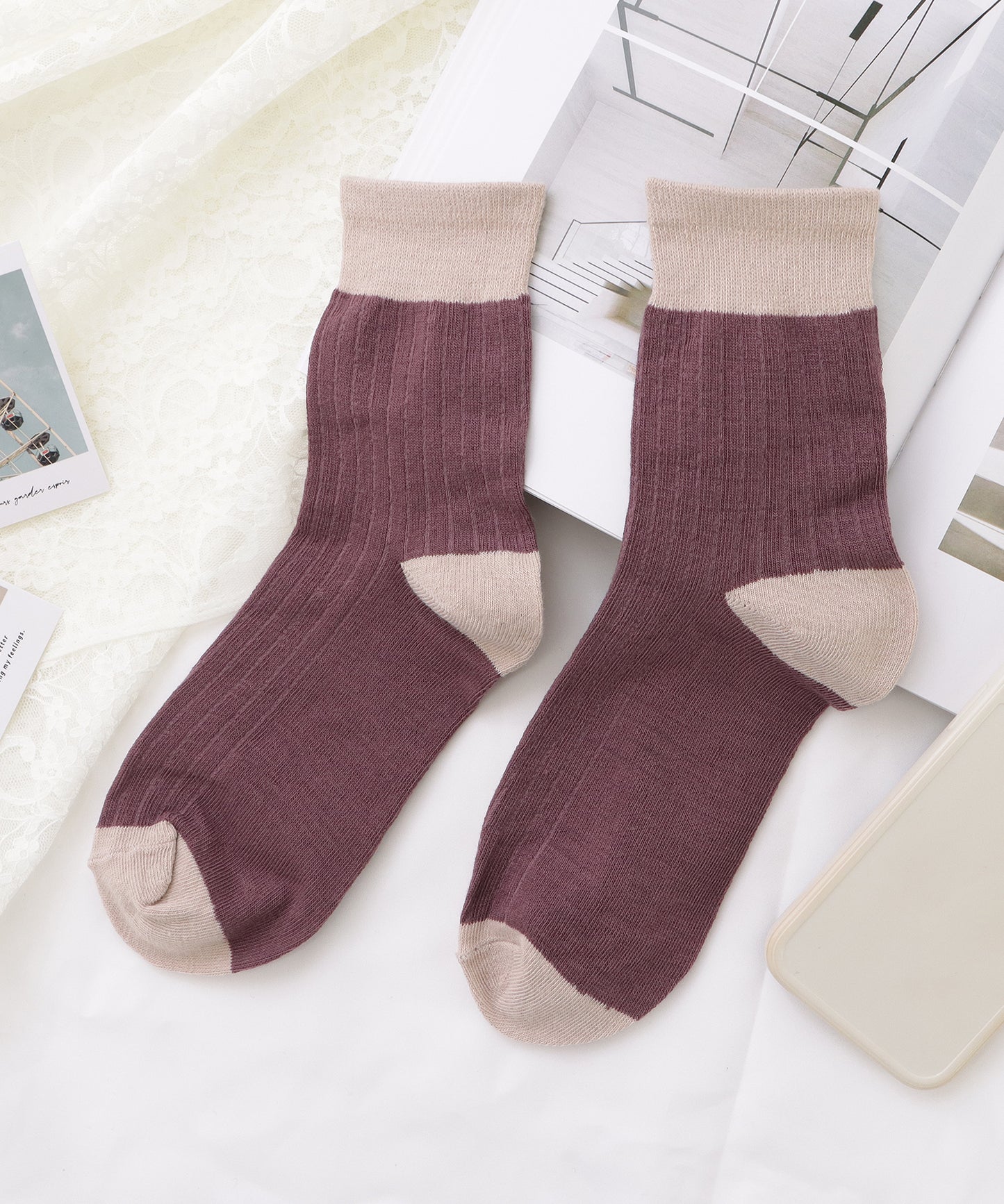 【10足セット】ショート丈配色ラインリブソックス