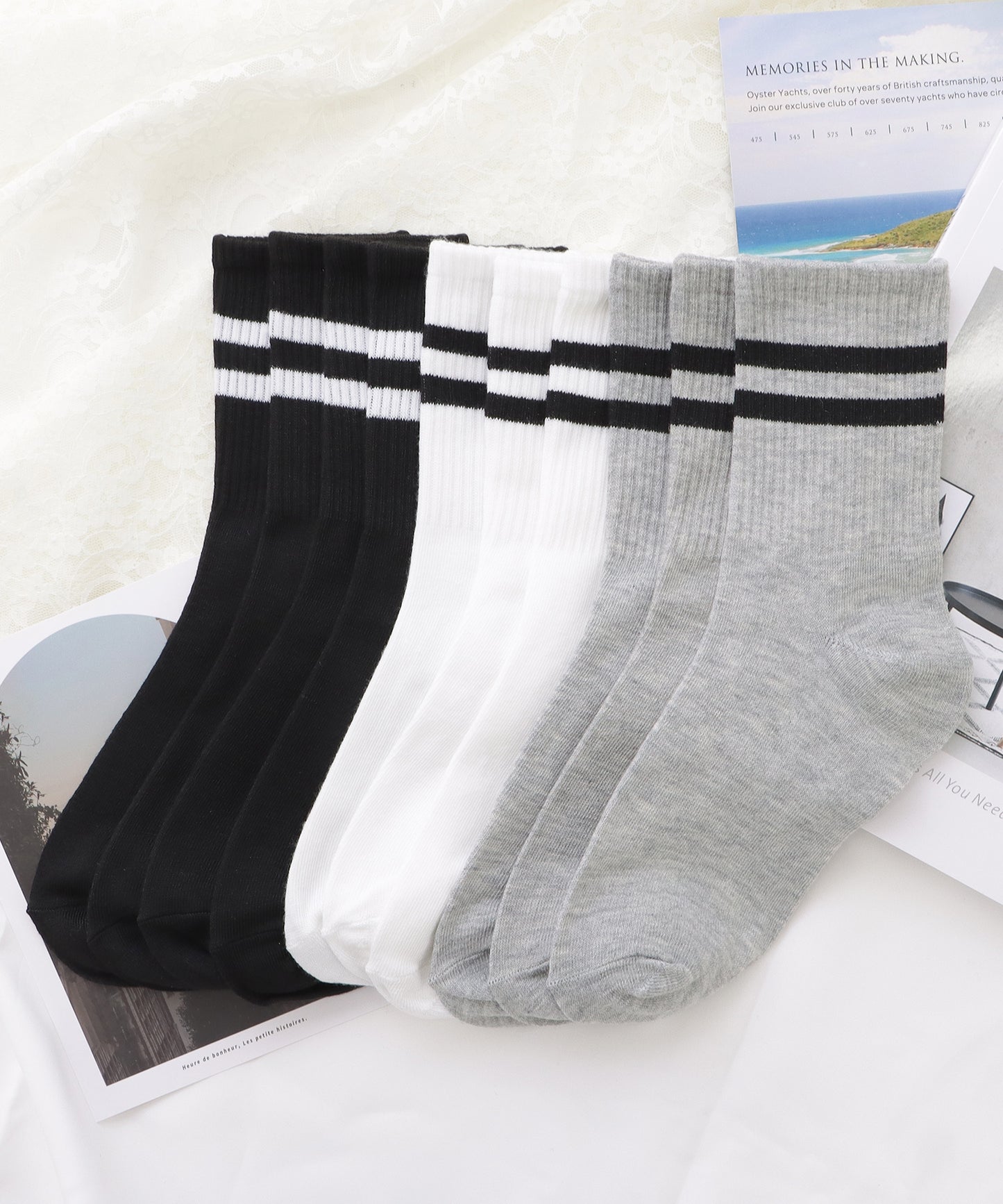 【10足セット】ショート丈ダブルラインリブソックス