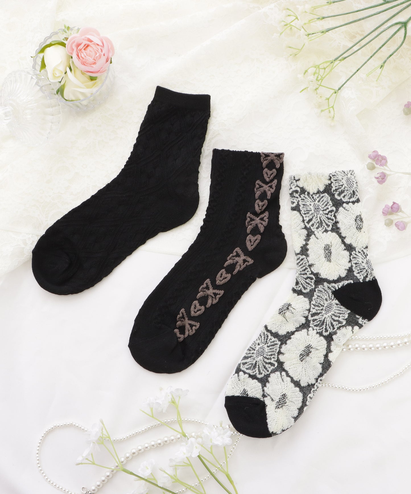 【10足セット】レトロ柄凹凸ショート丈ソックス
