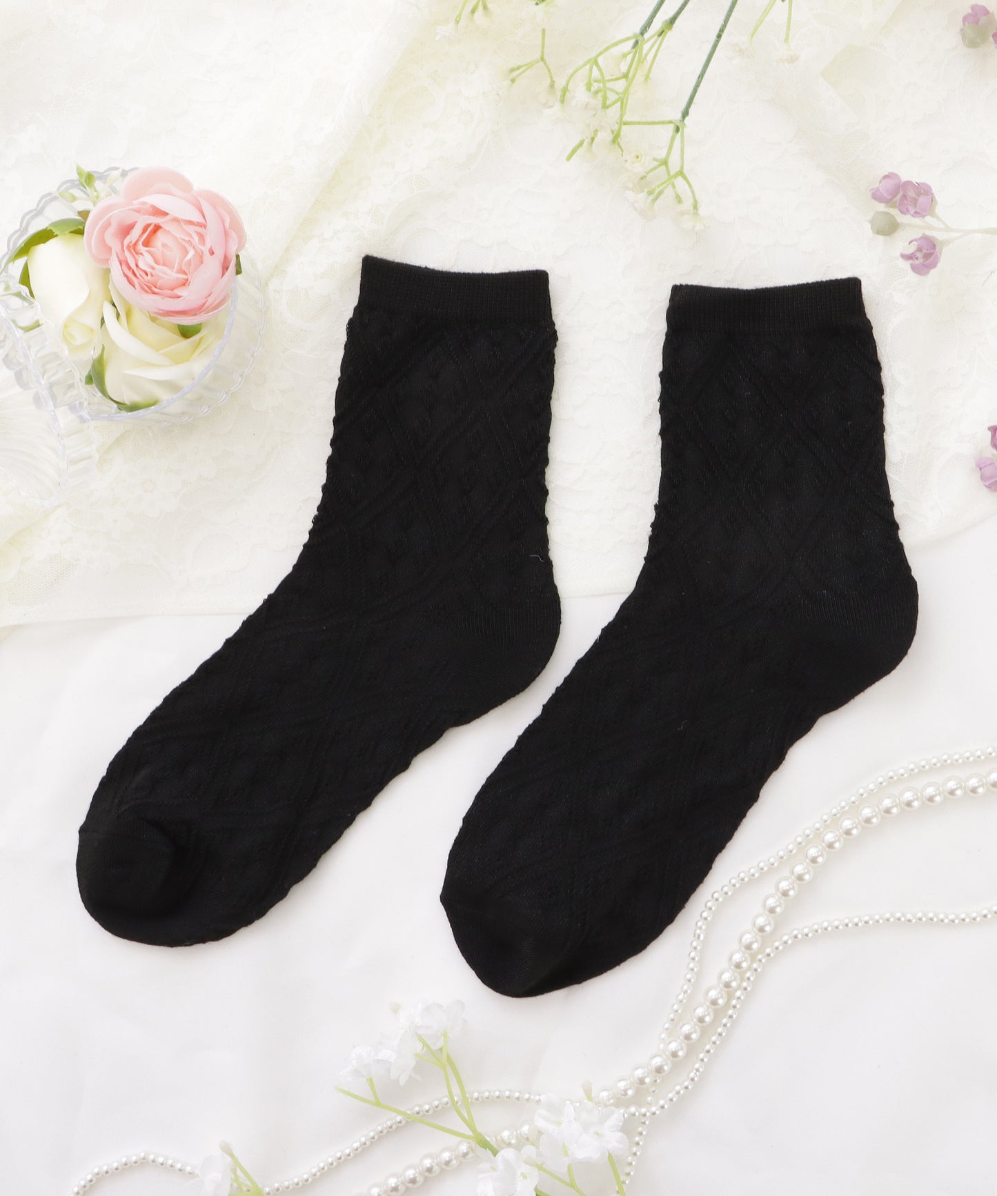 【10足セット】レトロ柄凹凸ショート丈ソックス