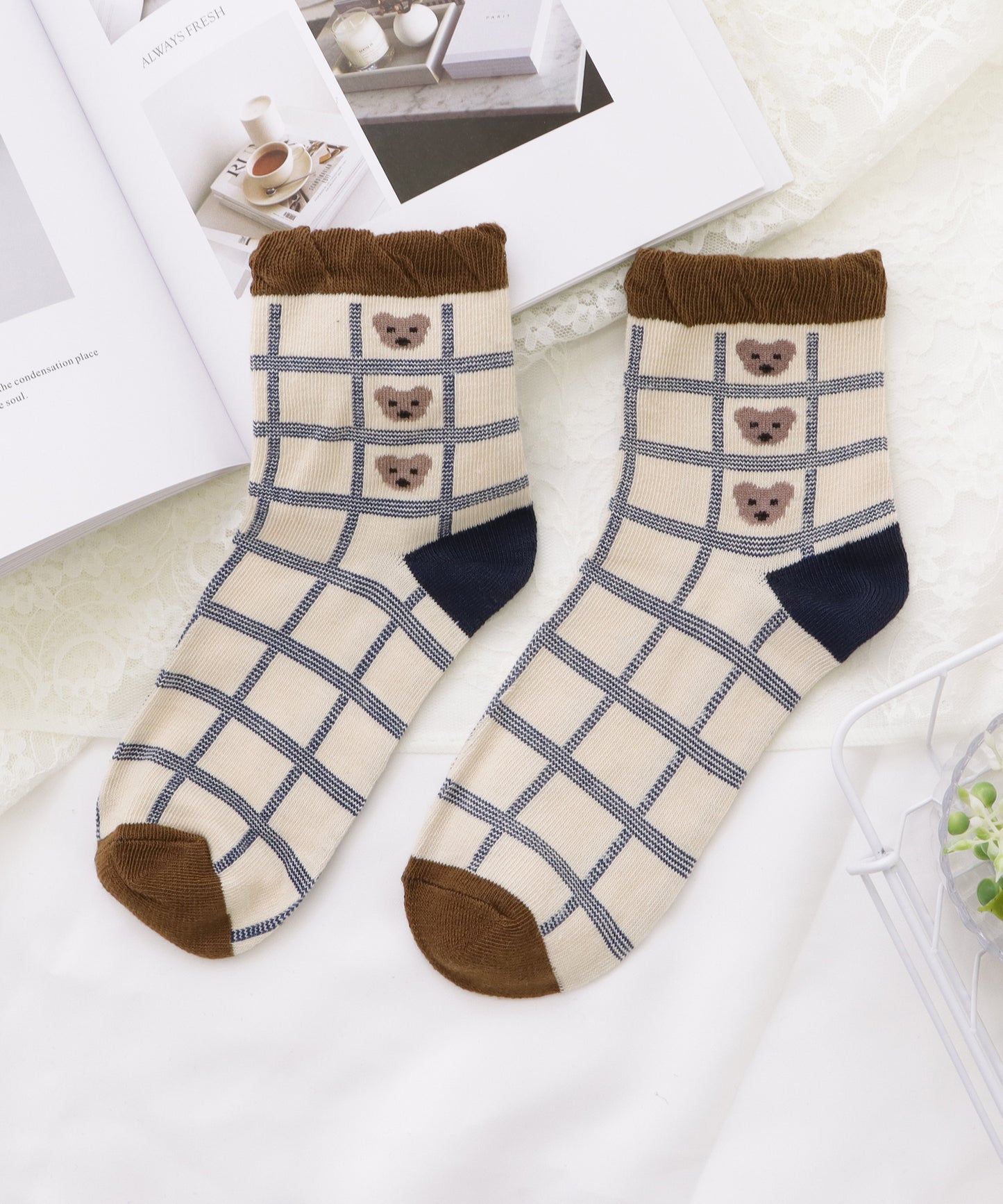 【10足セット】キャラクター柄ショート丈ブラウンソックス