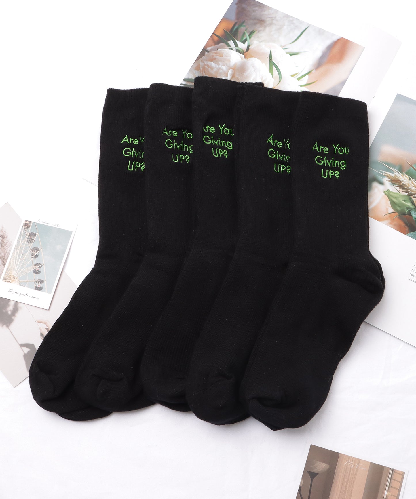 【5足セット】アルファベット刺繍カラーリブソックス