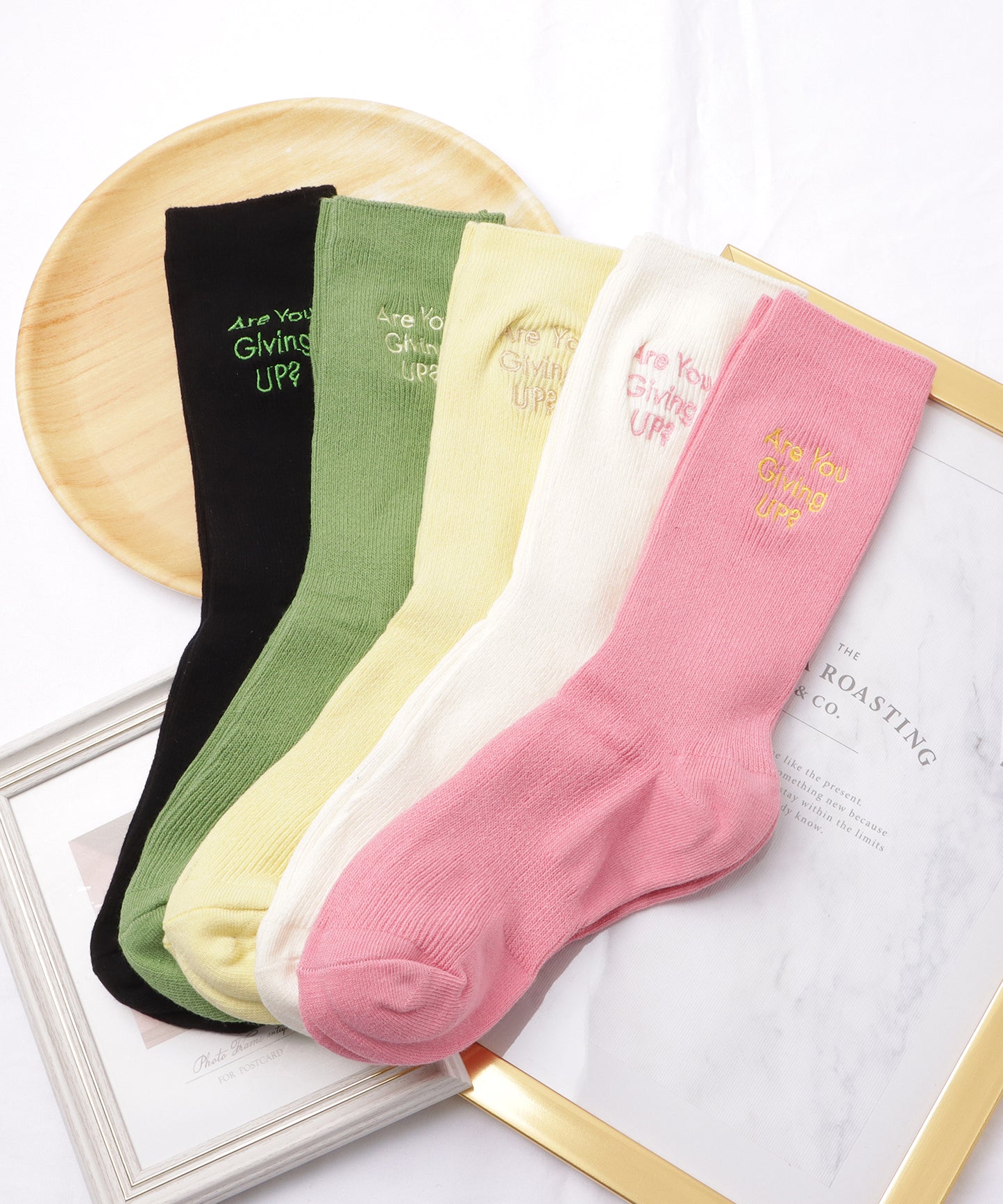 【5足セット】アルファベット刺繍カラーリブソックス