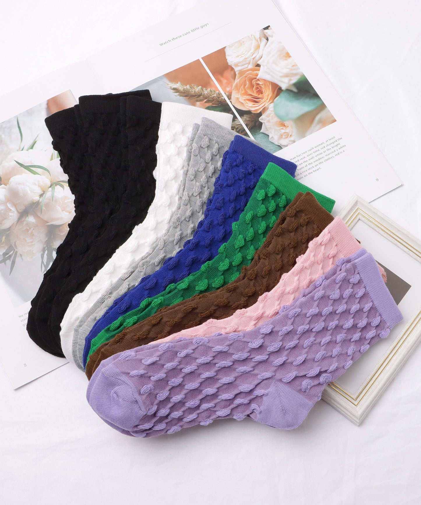 【10足セット】立体カラードットクルーソックス