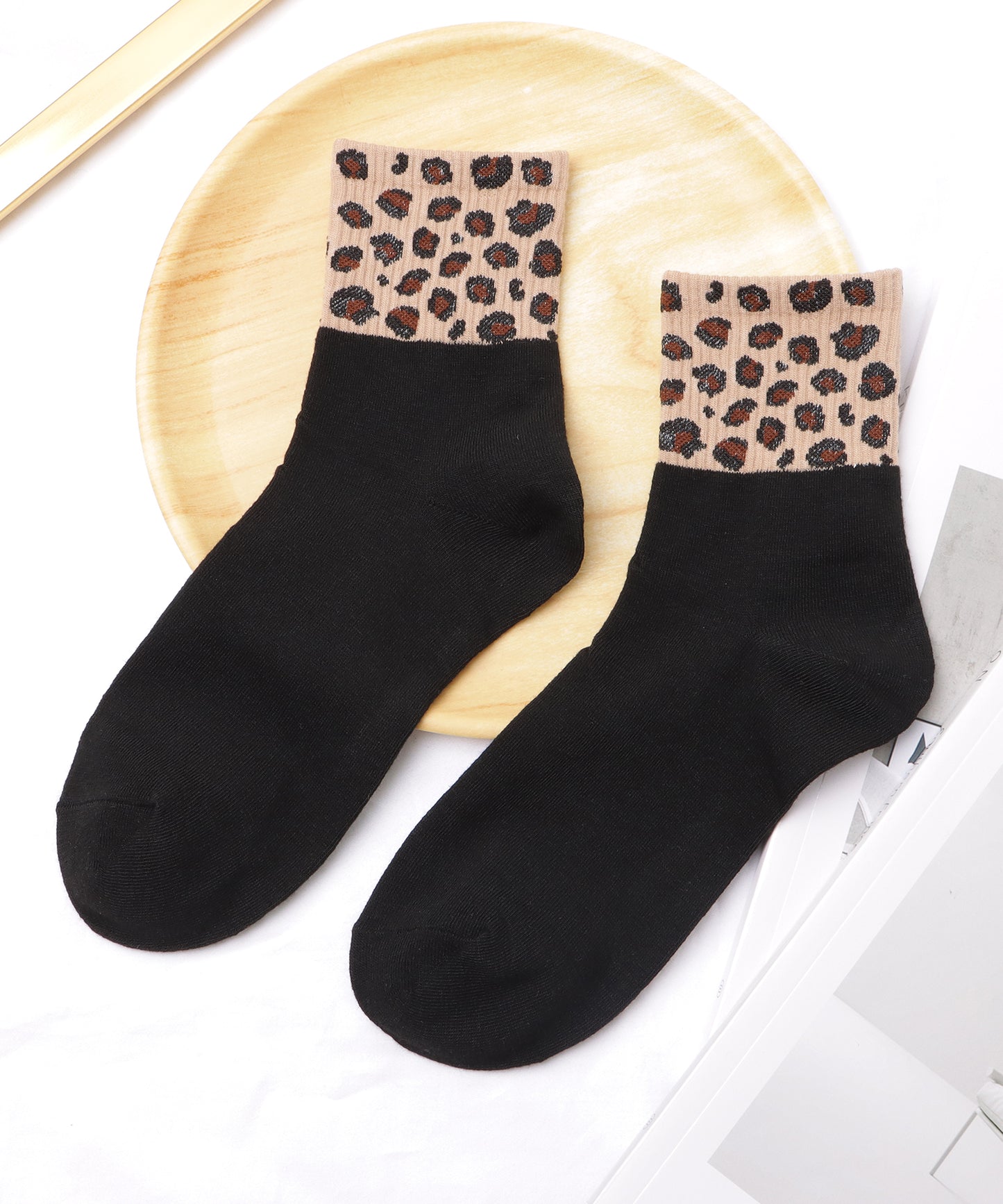 【6足セット】レオパード配色クルーソックス