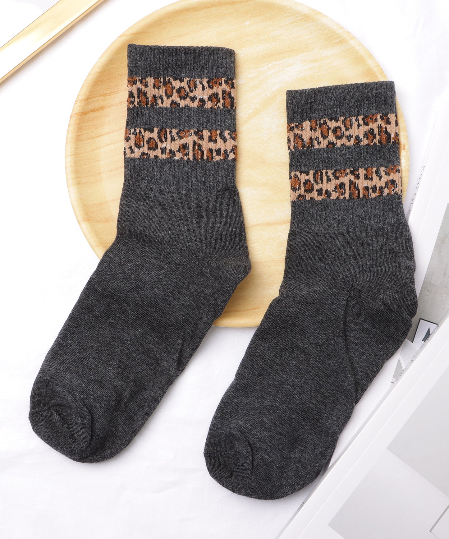 【6足セット】レオパード配色クルーソックス