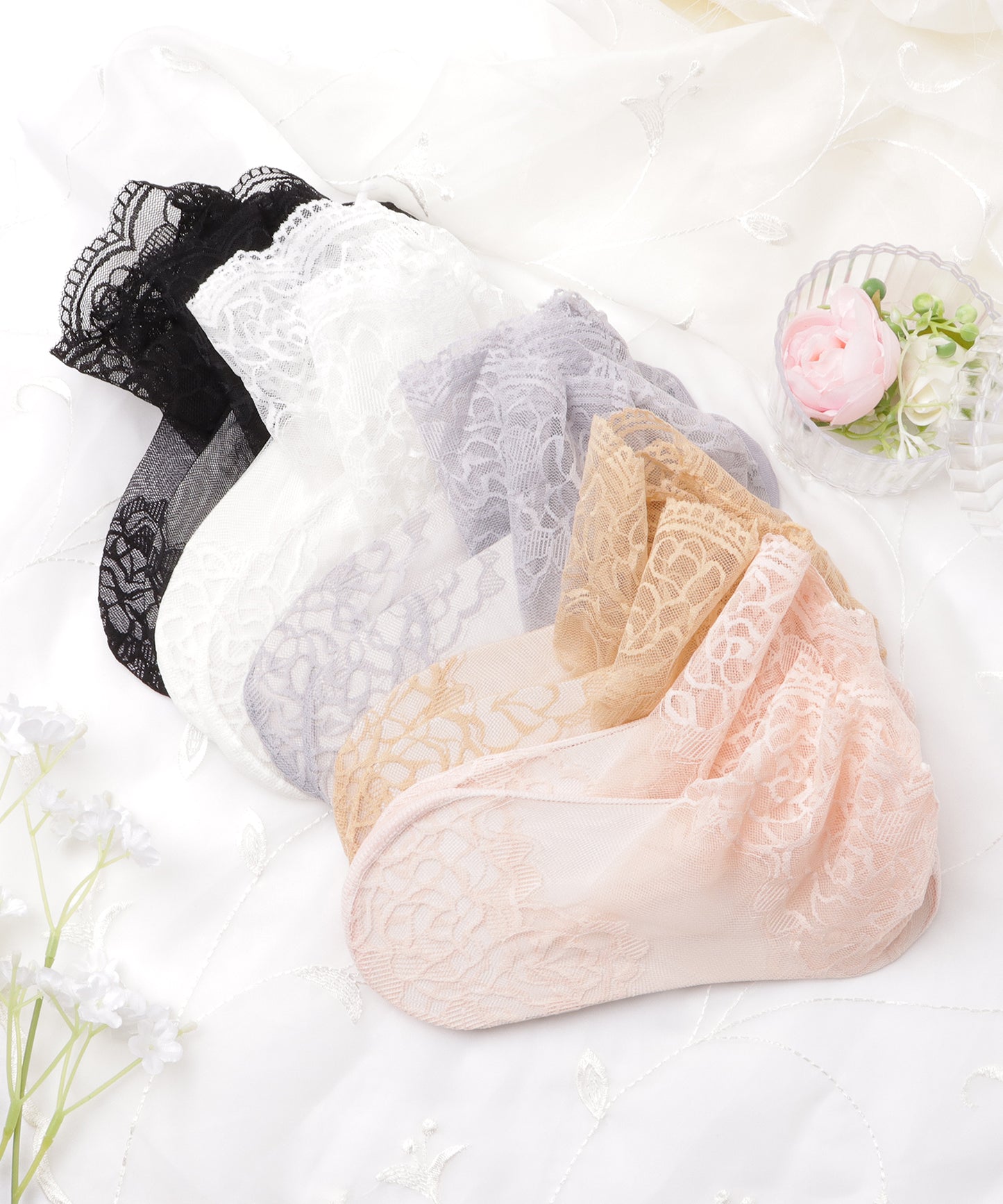 【10足セット】花柄レーススカラップショートソックス