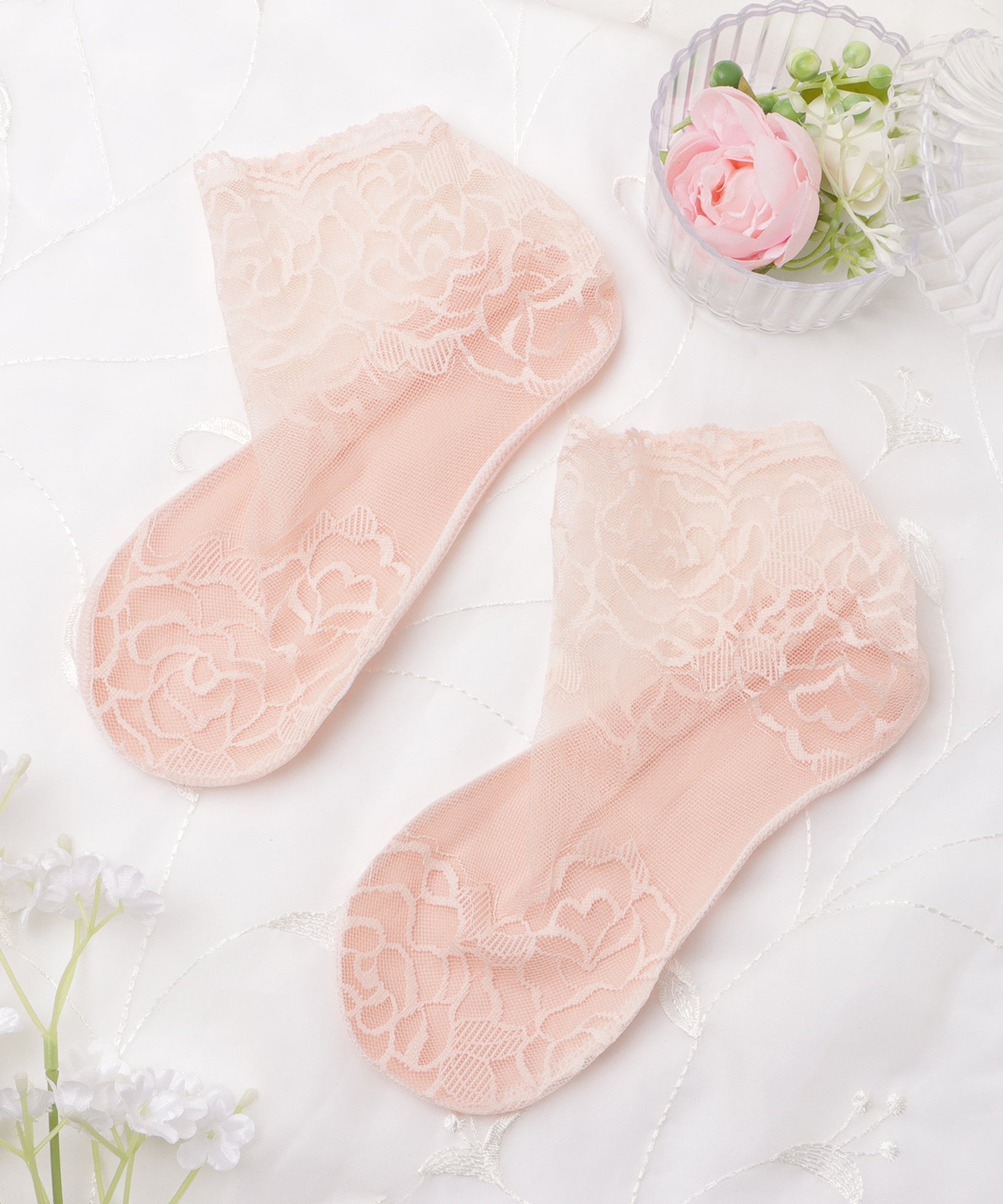 【10足セット】花柄レーススカラップショートソックス