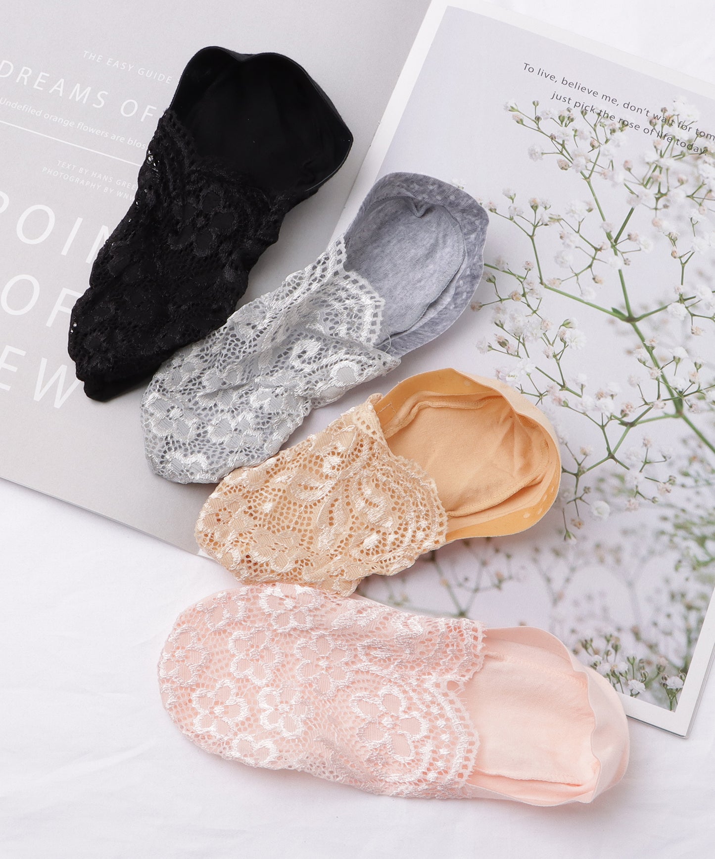 【4足セット】花柄レースカバーソックス