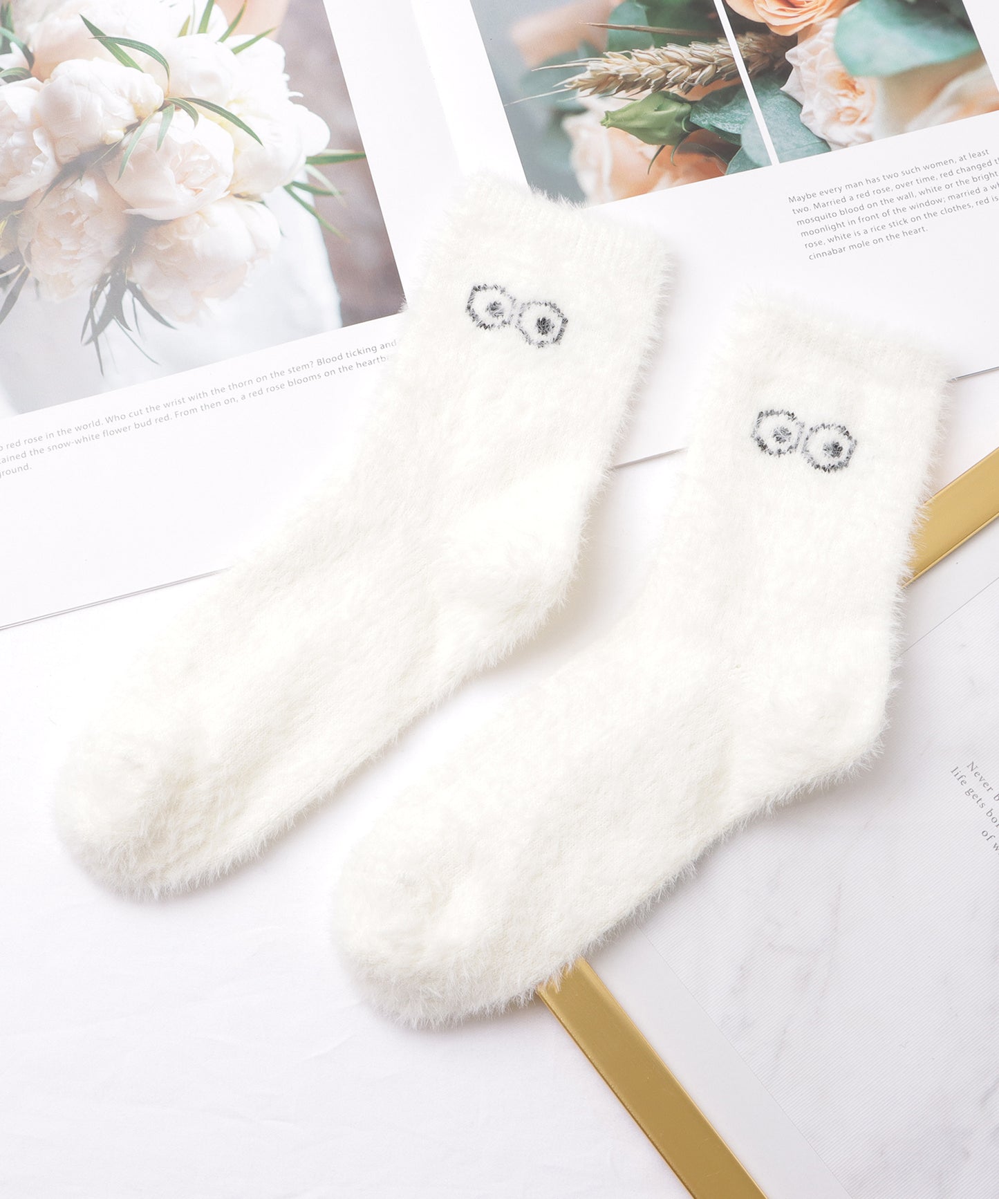 【10足セット】顔刺繍付きふわふわシャギーソックス