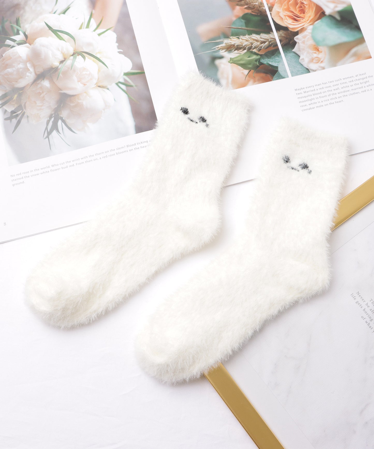 【10足セット】顔刺繍付きふわふわシャギーソックス