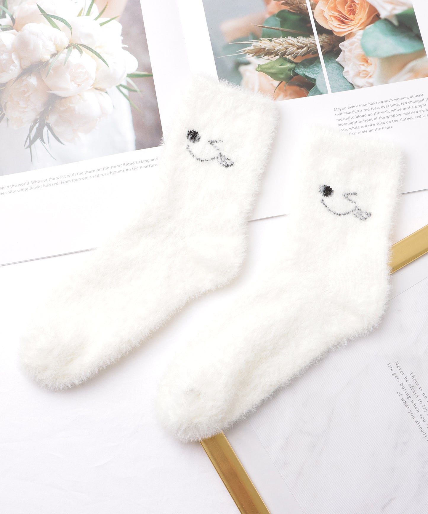 【10足セット】顔刺繍付きふわふわシャギーソックス