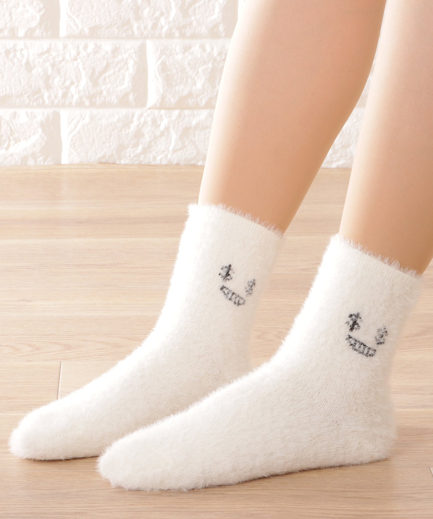 【10足セット】顔刺繍付きふわふわシャギーソックス