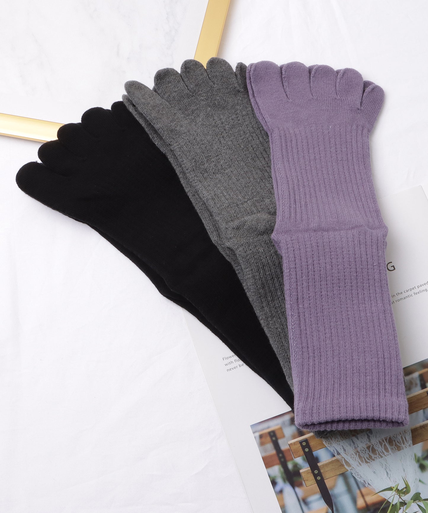 【3足セット】滑り止め付き5本指カラーソックス
