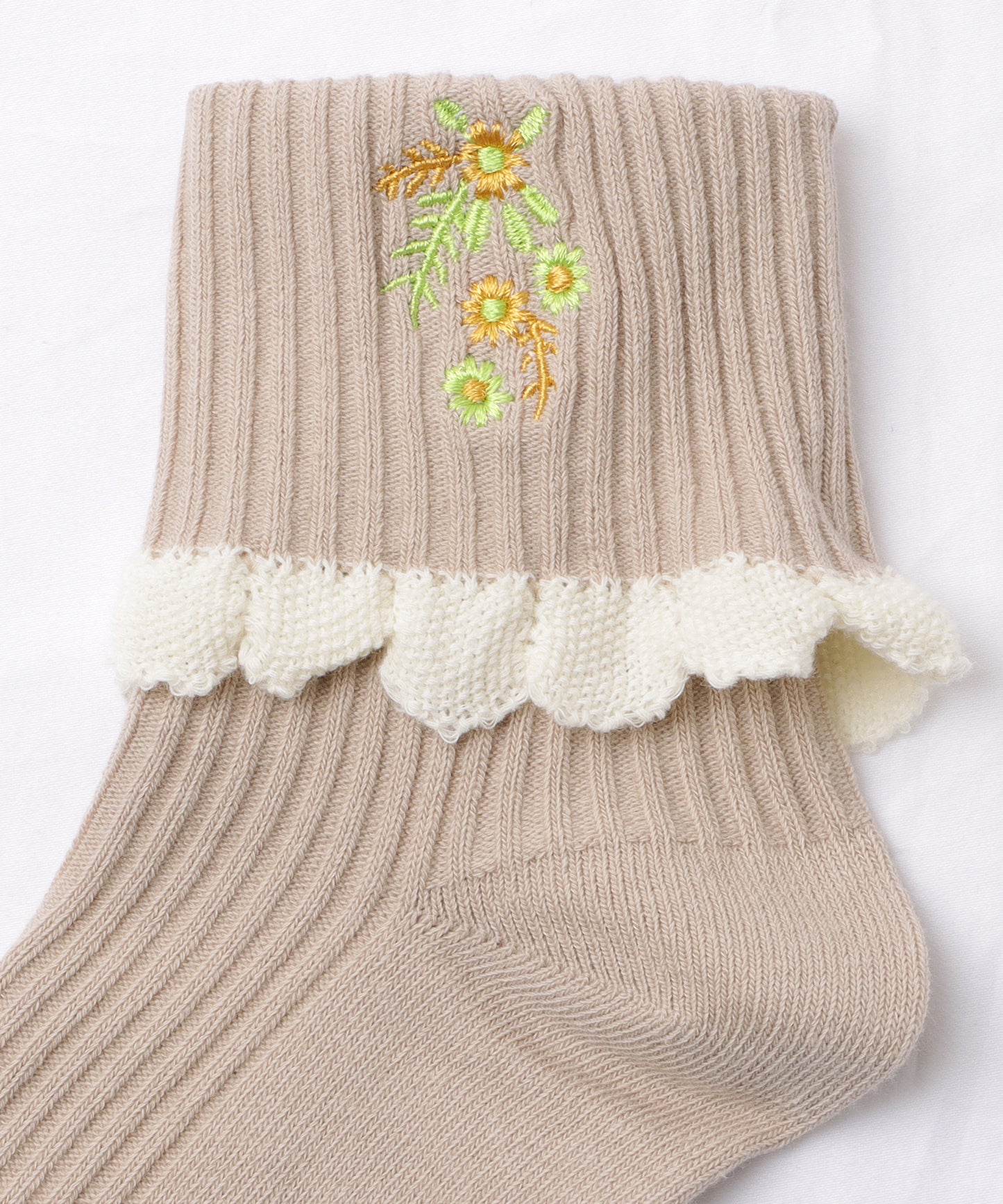 【5足セット】花柄刺繍配色フリルショートソックス