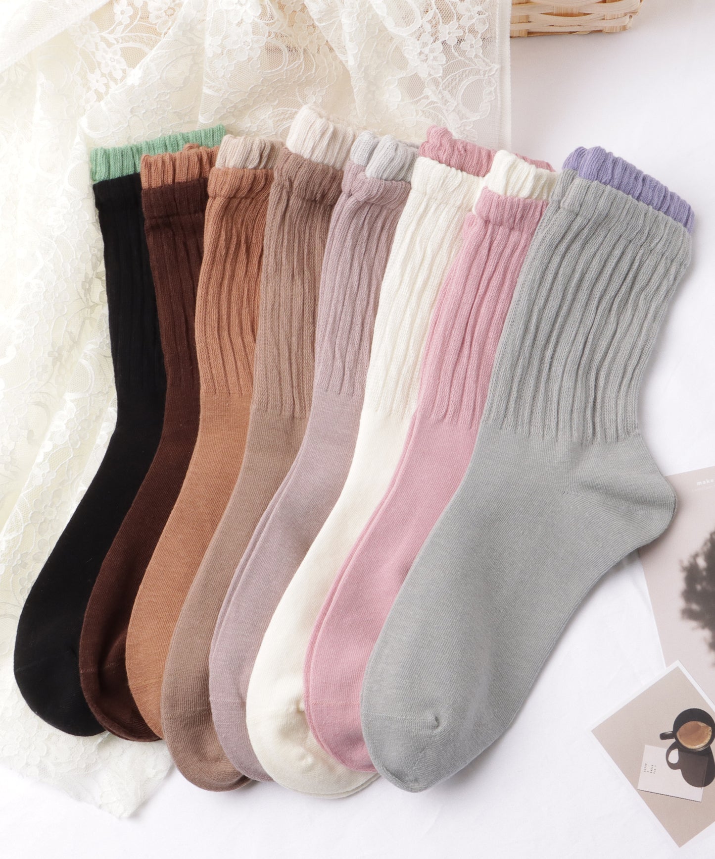 【8足セット】レイヤード風バイカラールーズソックス
