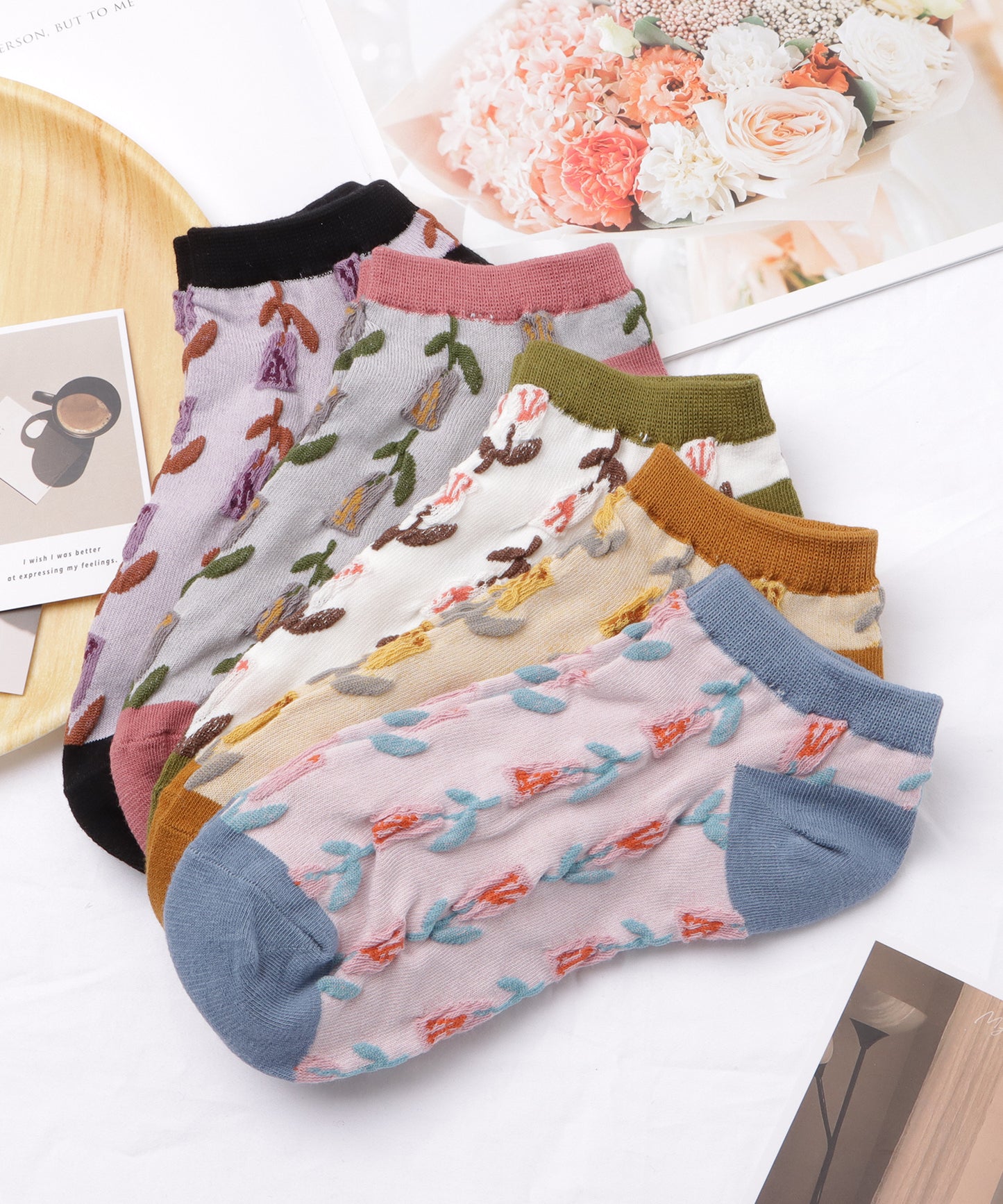 【5足セット】レトロフラワーバラエティショートソックス