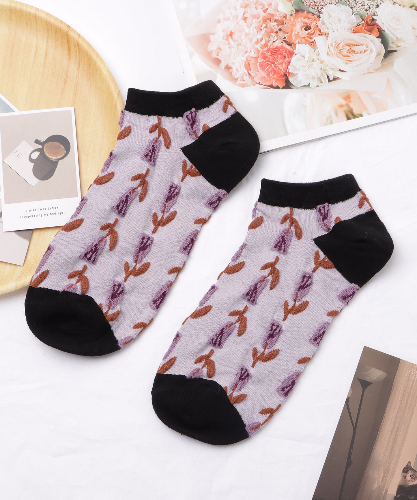 【5足セット】レトロフラワーバラエティショートソックス