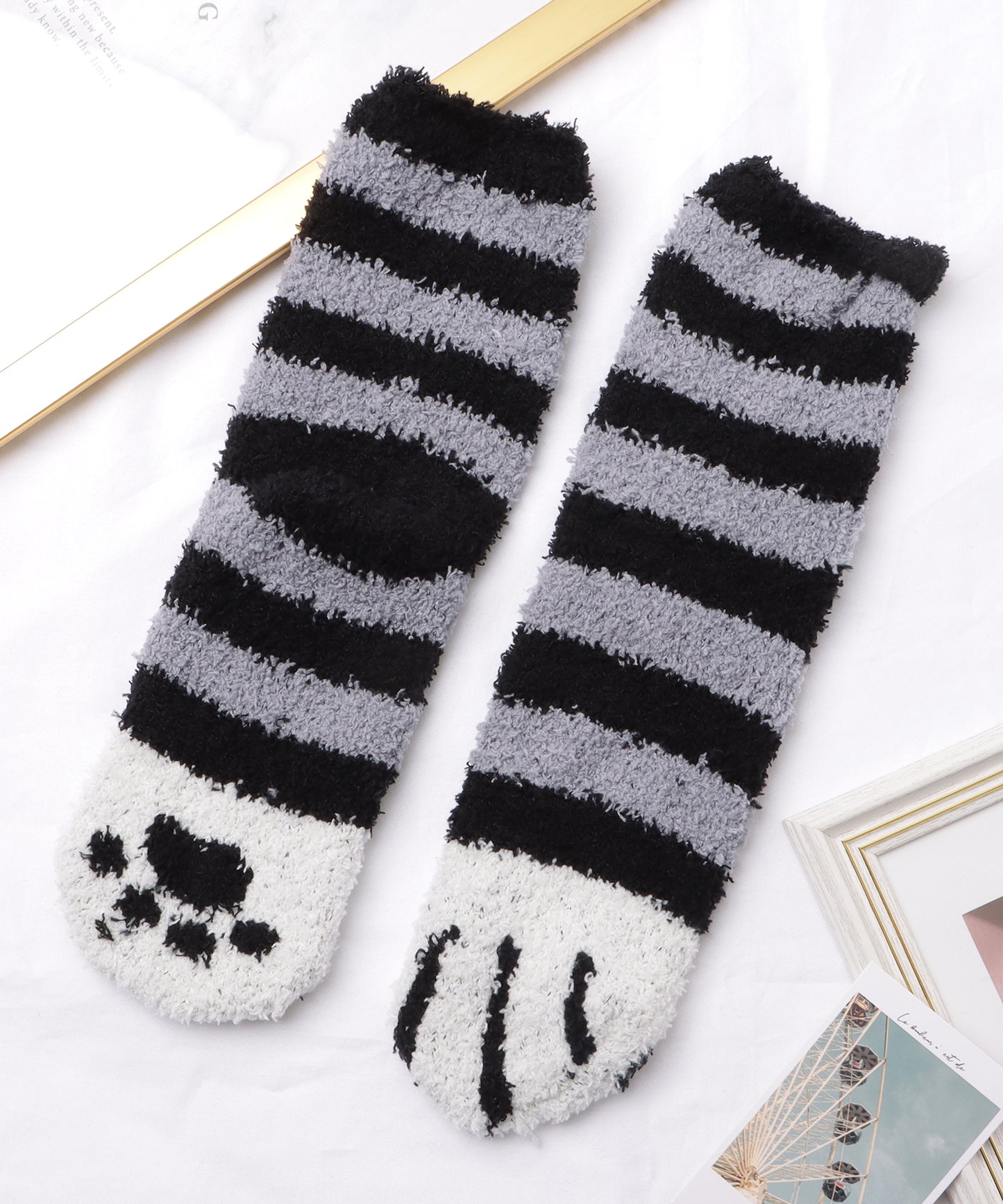 【6足セット】ふわもこ猫足バラエティルームソックス