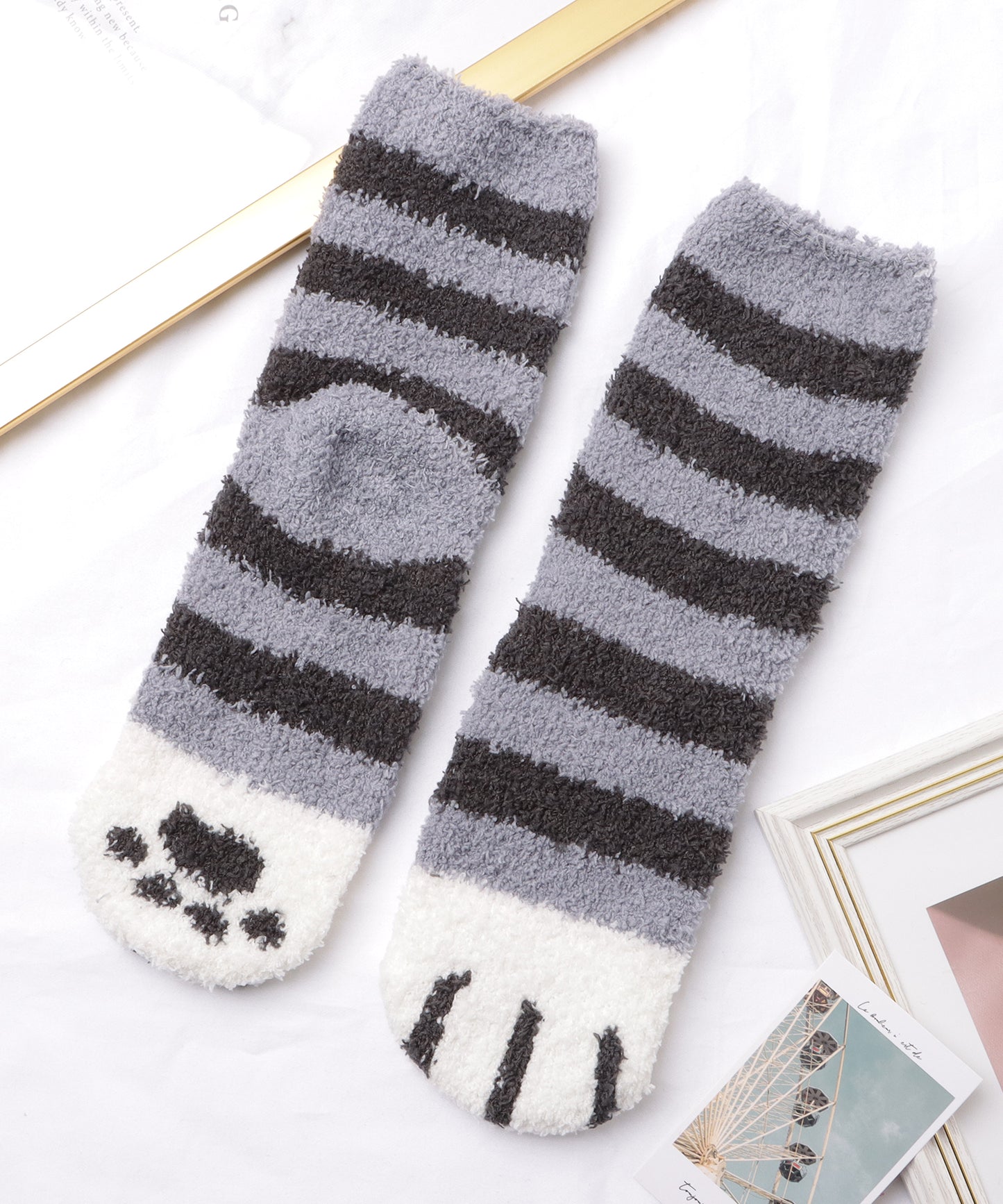 【6足セット】ふわもこ猫足バラエティルームソックス