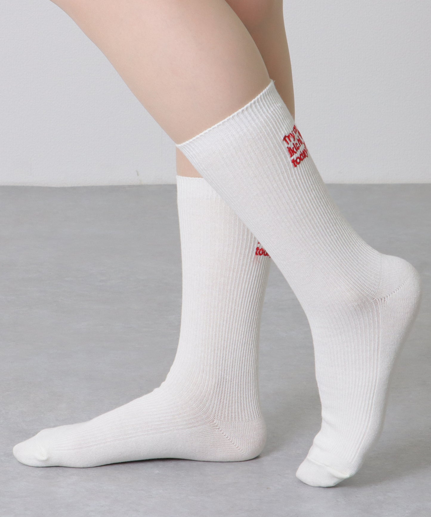 【5足セット】 バック 刺繍 ロゴ リブ クルー ソックス