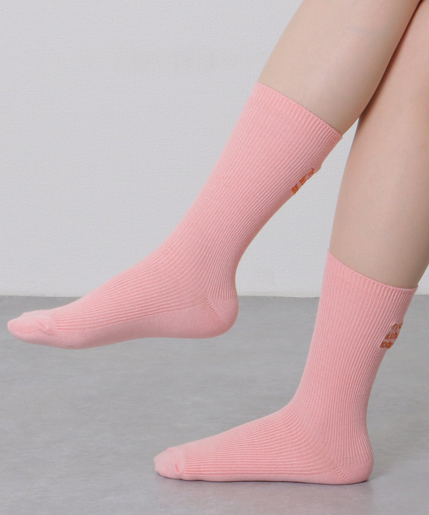 【5足セット】 バック 刺繍 ロゴ リブ クルー ソックス