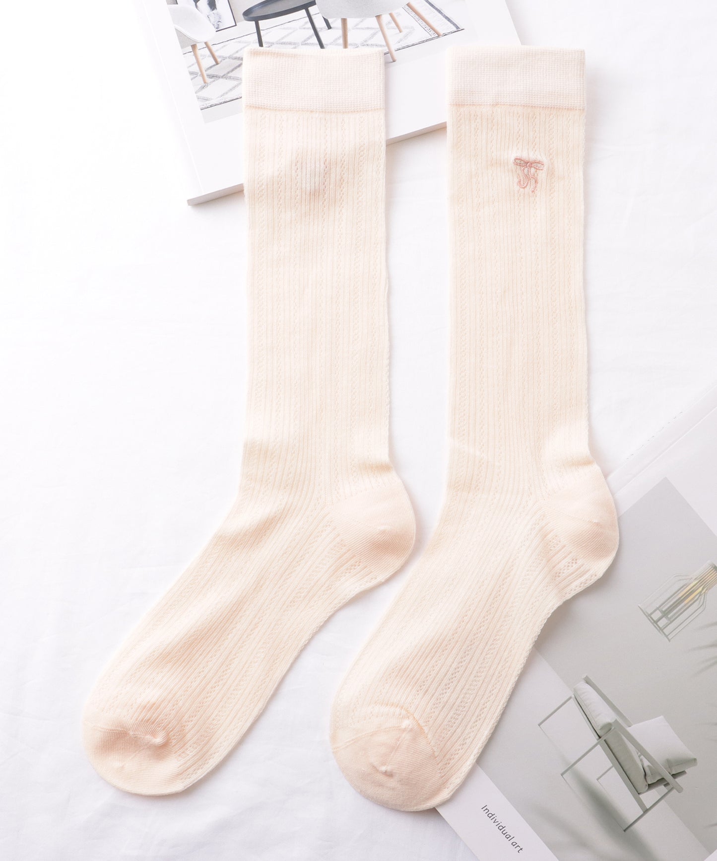 【5足セット】 リボン 刺繍付き レース クルー丈 ソックス