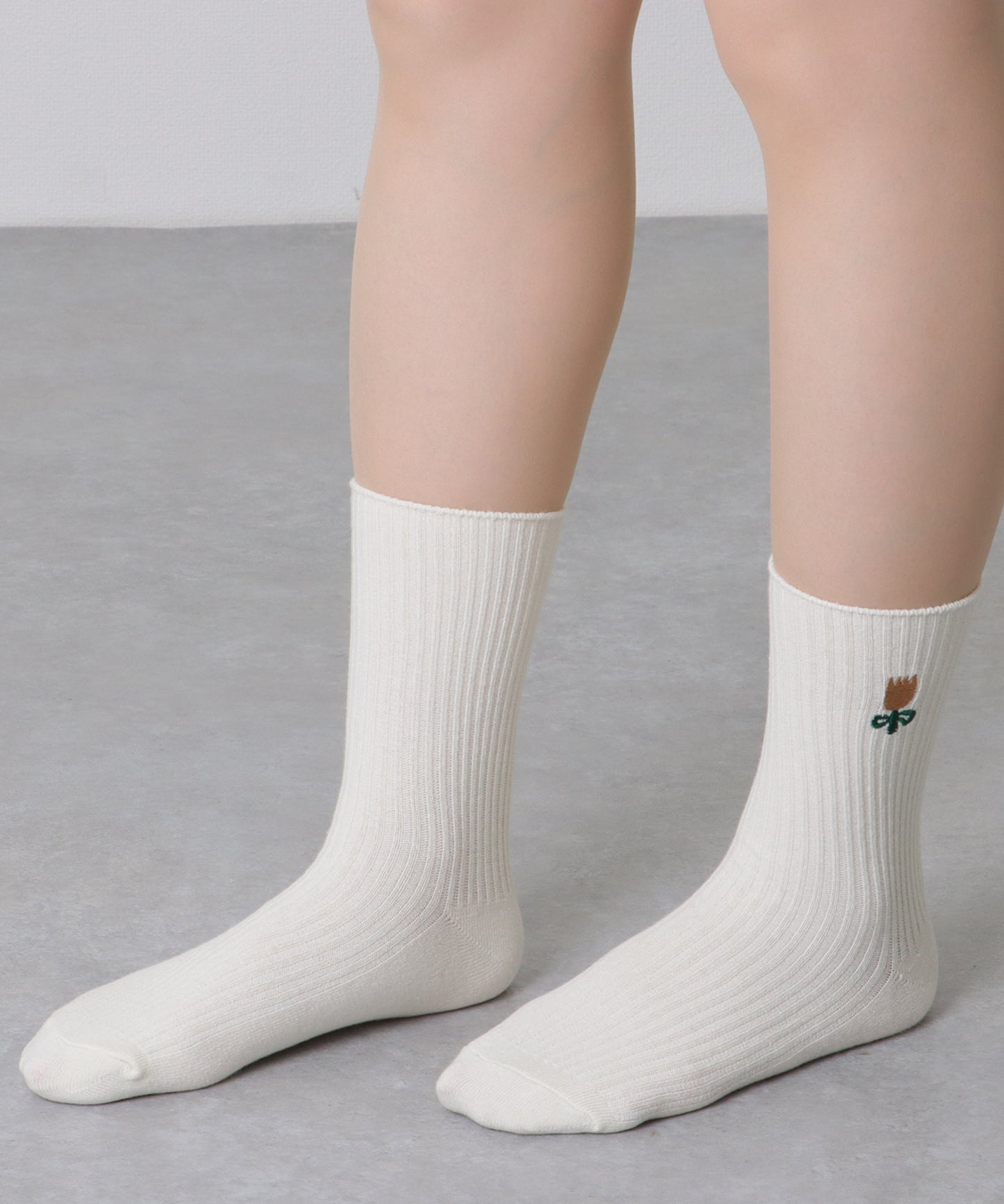 【6足セット】 選べる2タイプ チューリップ 刺繍 リブ クルー ソックス