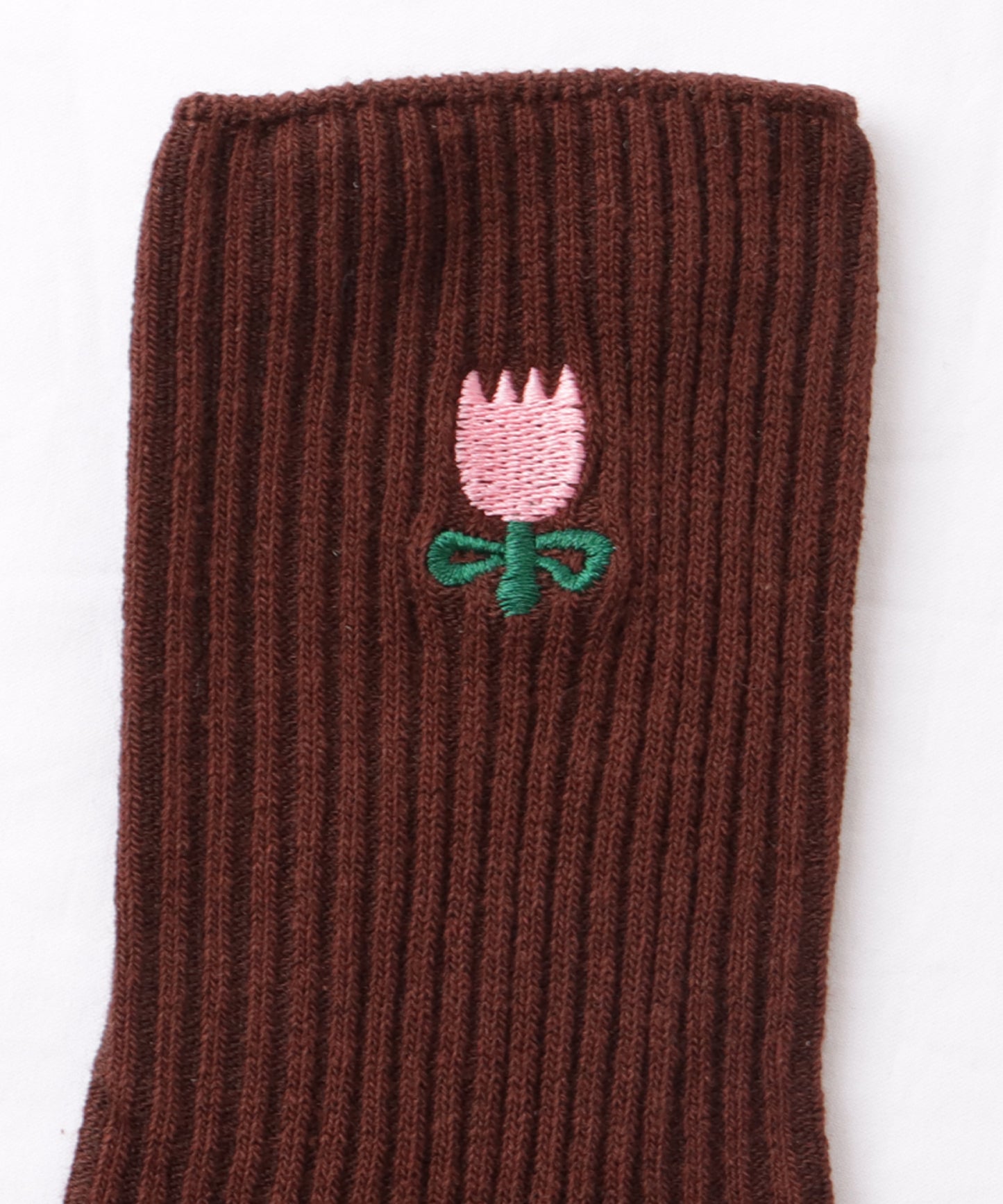 【6足セット】 選べる2タイプ チューリップ 刺繍 リブ クルー ソックス