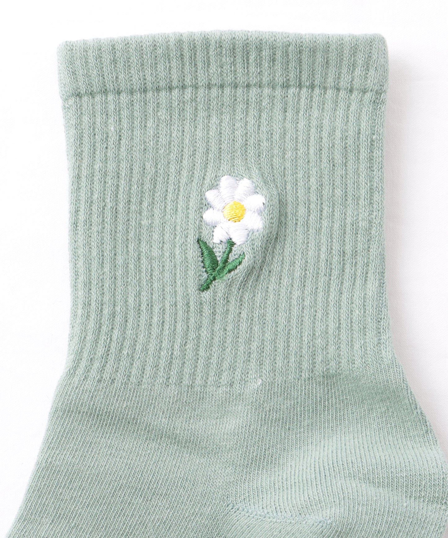 【10足セット】 ワンポイント フラワー 刺繍 リブ クルー ソックス