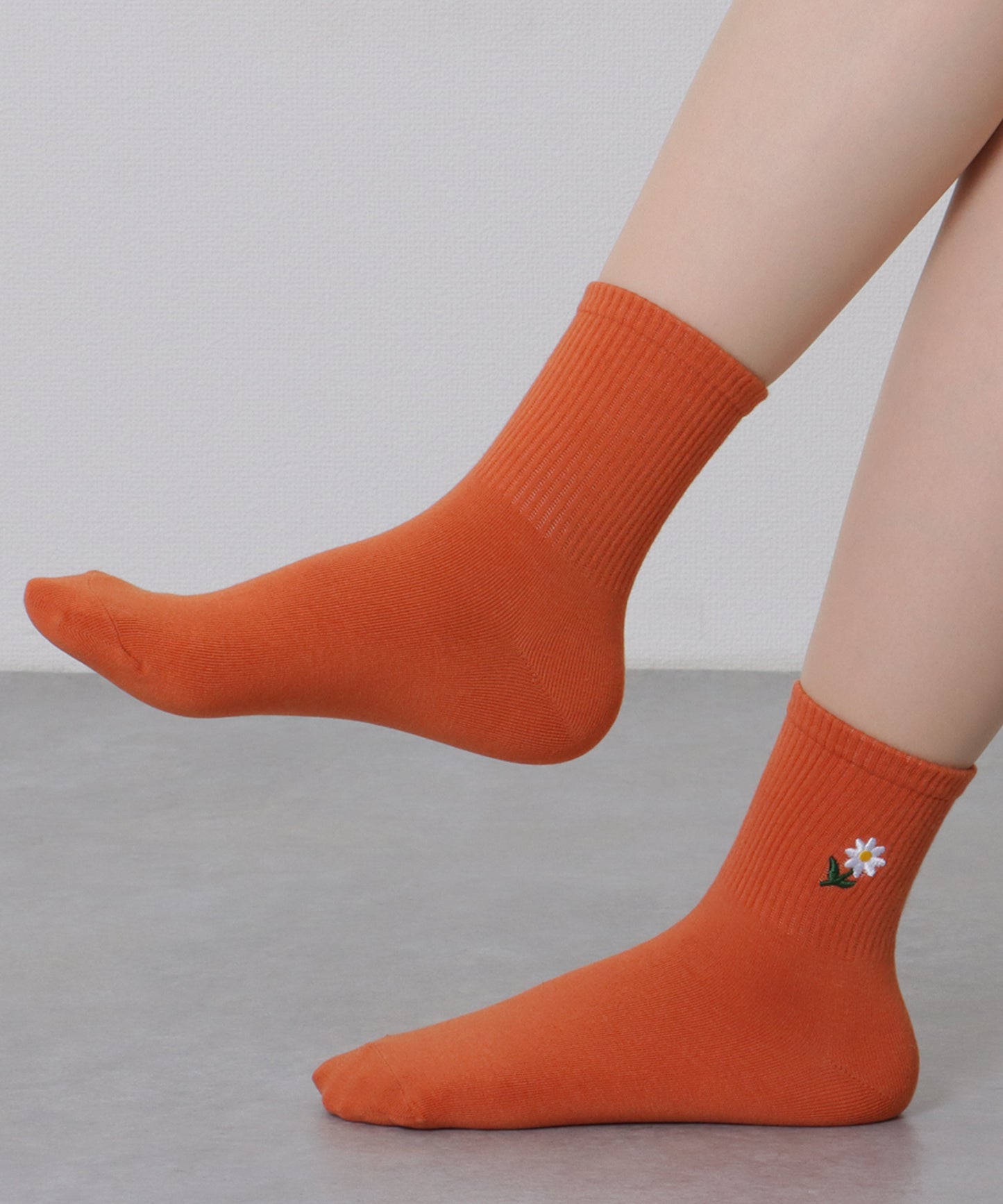 【10足セット】 ワンポイント フラワー 刺繍 リブ クルー ソックス