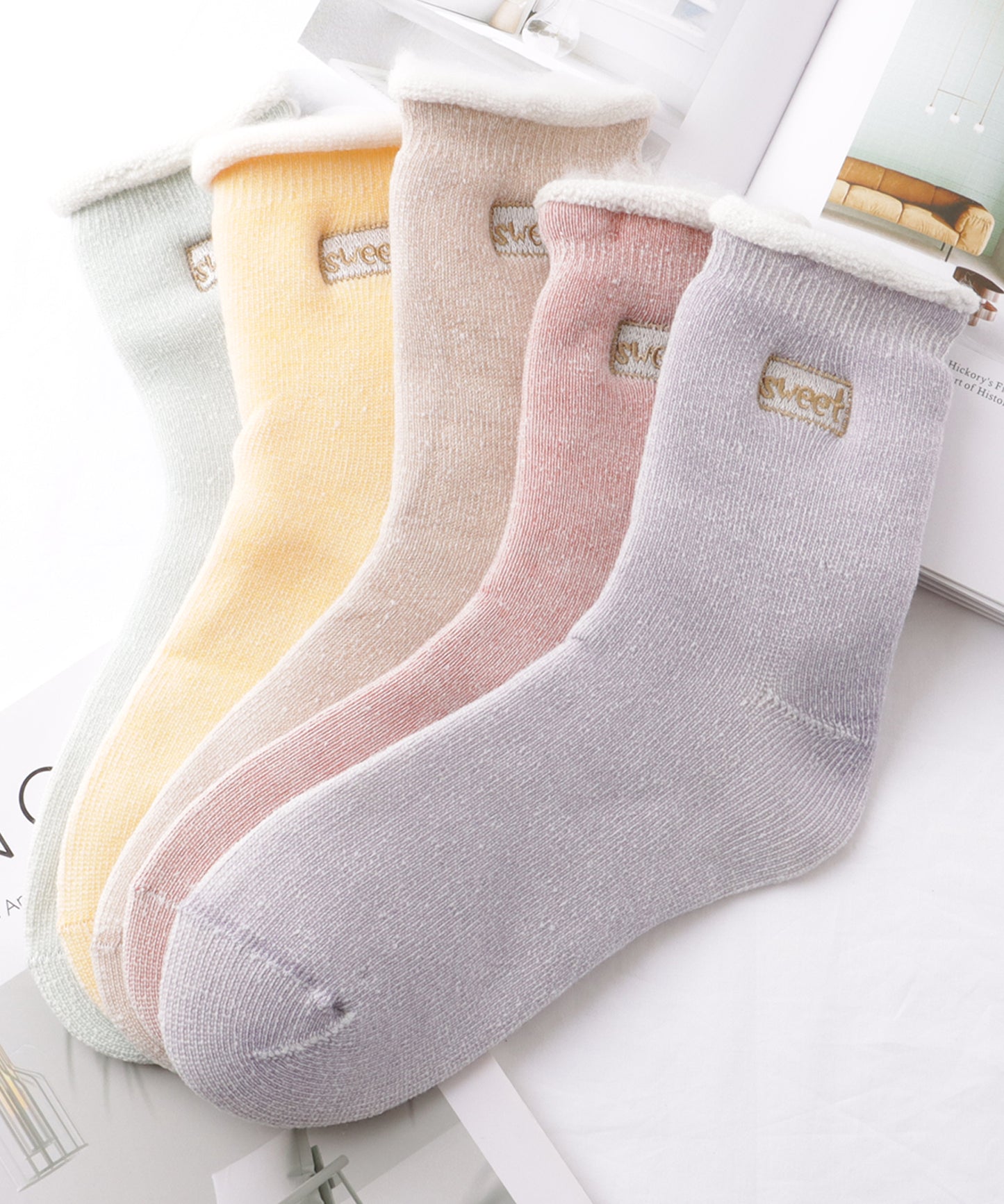 【5足セット】裏ボア もっちり 厚手 ルーム ソックス