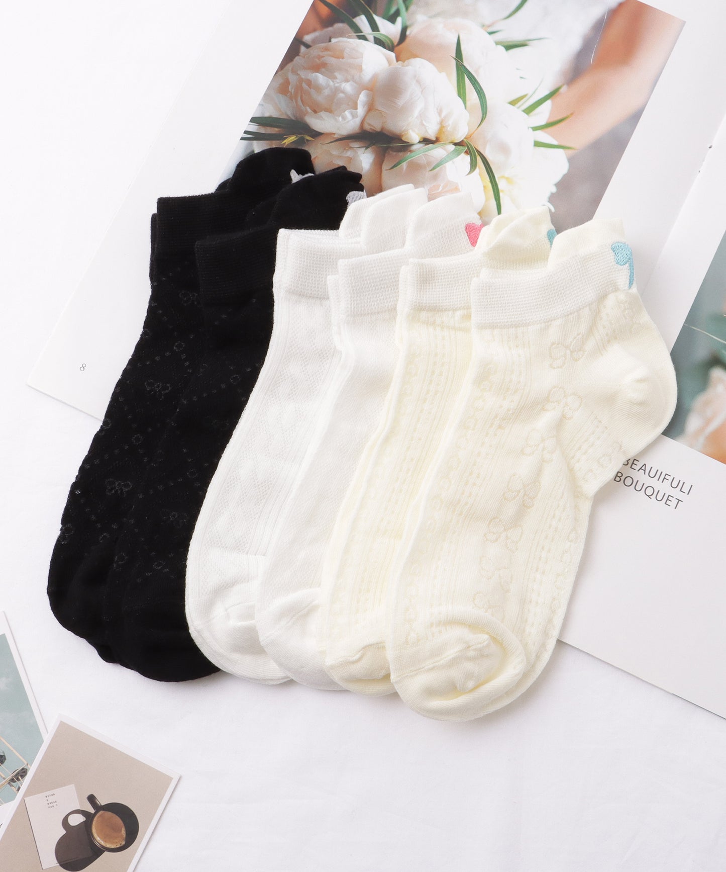 【6足セット】リボン モチーフ ベーシック ショート ソックス