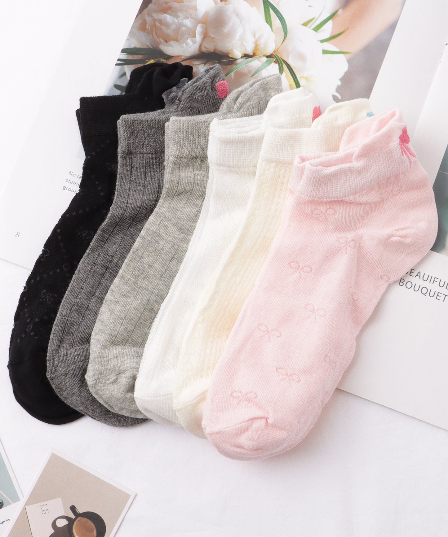 【6足セット】リボン モチーフ ベーシック ショート ソックス