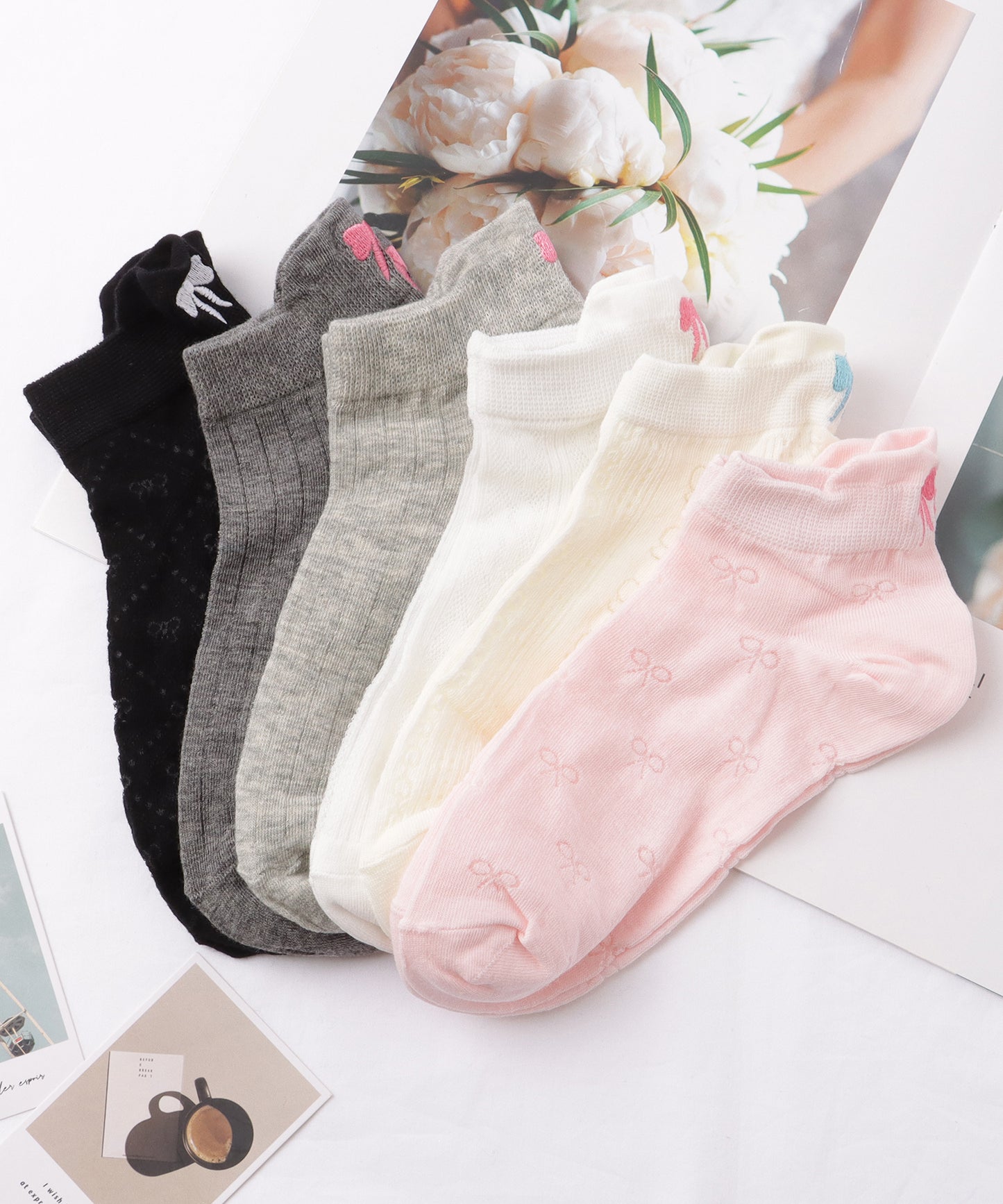 【6足セット】リボン モチーフ ベーシック ショート ソックス