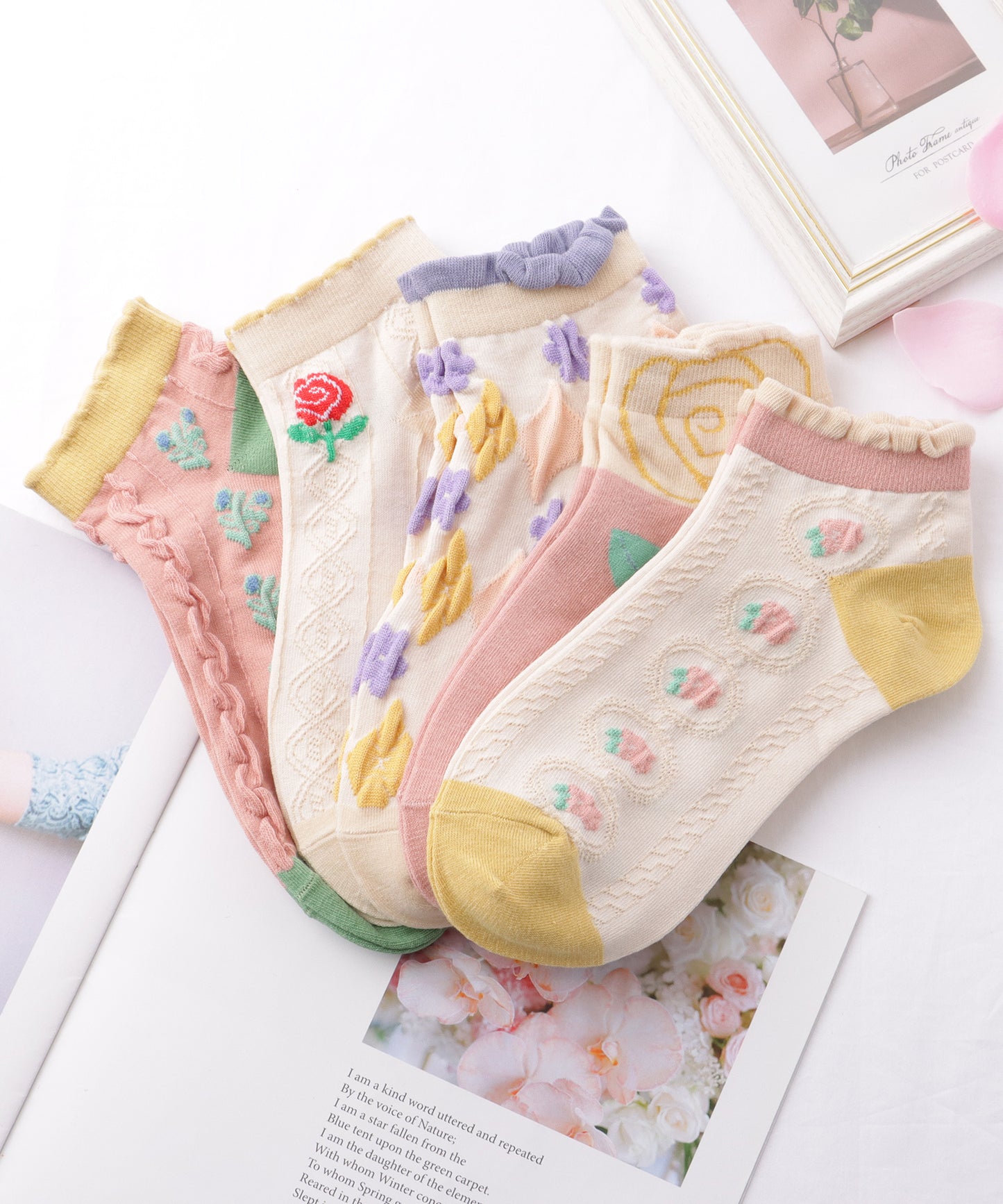 【10足セット】 カラフル 立体 フラワー ショート丈 ソックス