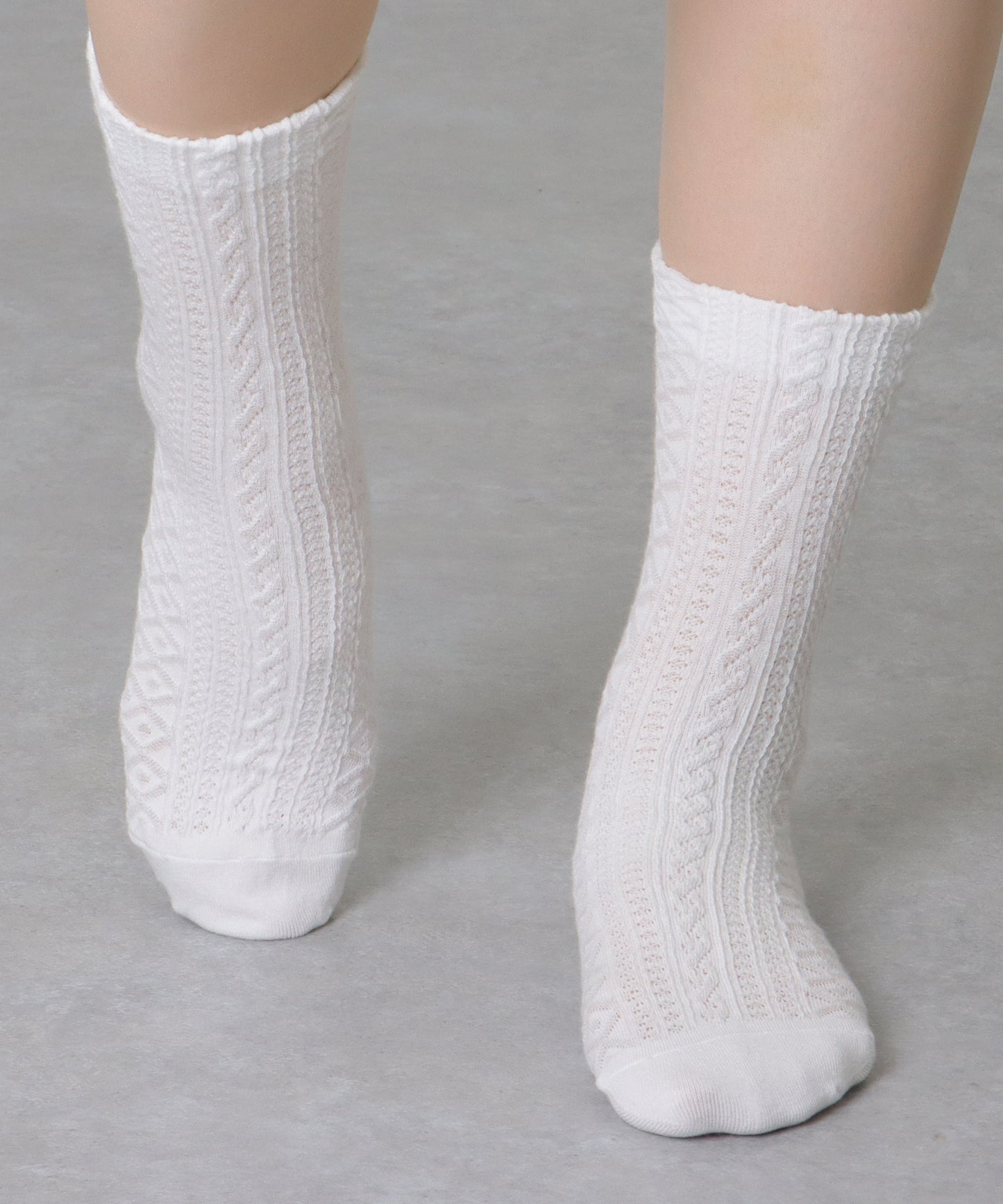【10足セット】 ソリッドカラー 立体 ケーブル クルー丈 ソックス