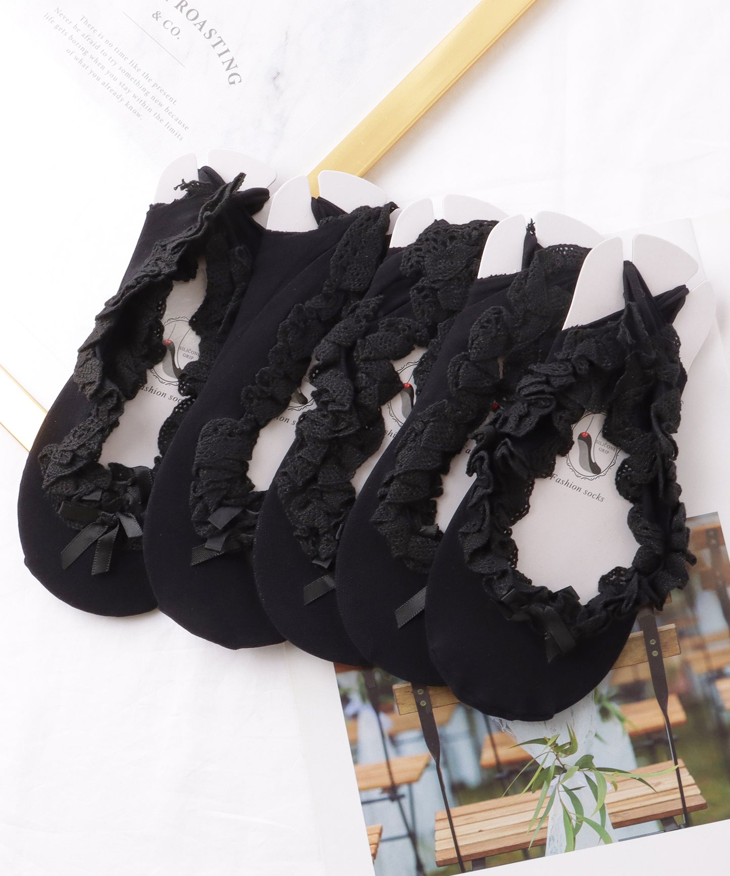 【5足セット】 リボン レース バレエシューズ風 カバー ソックス