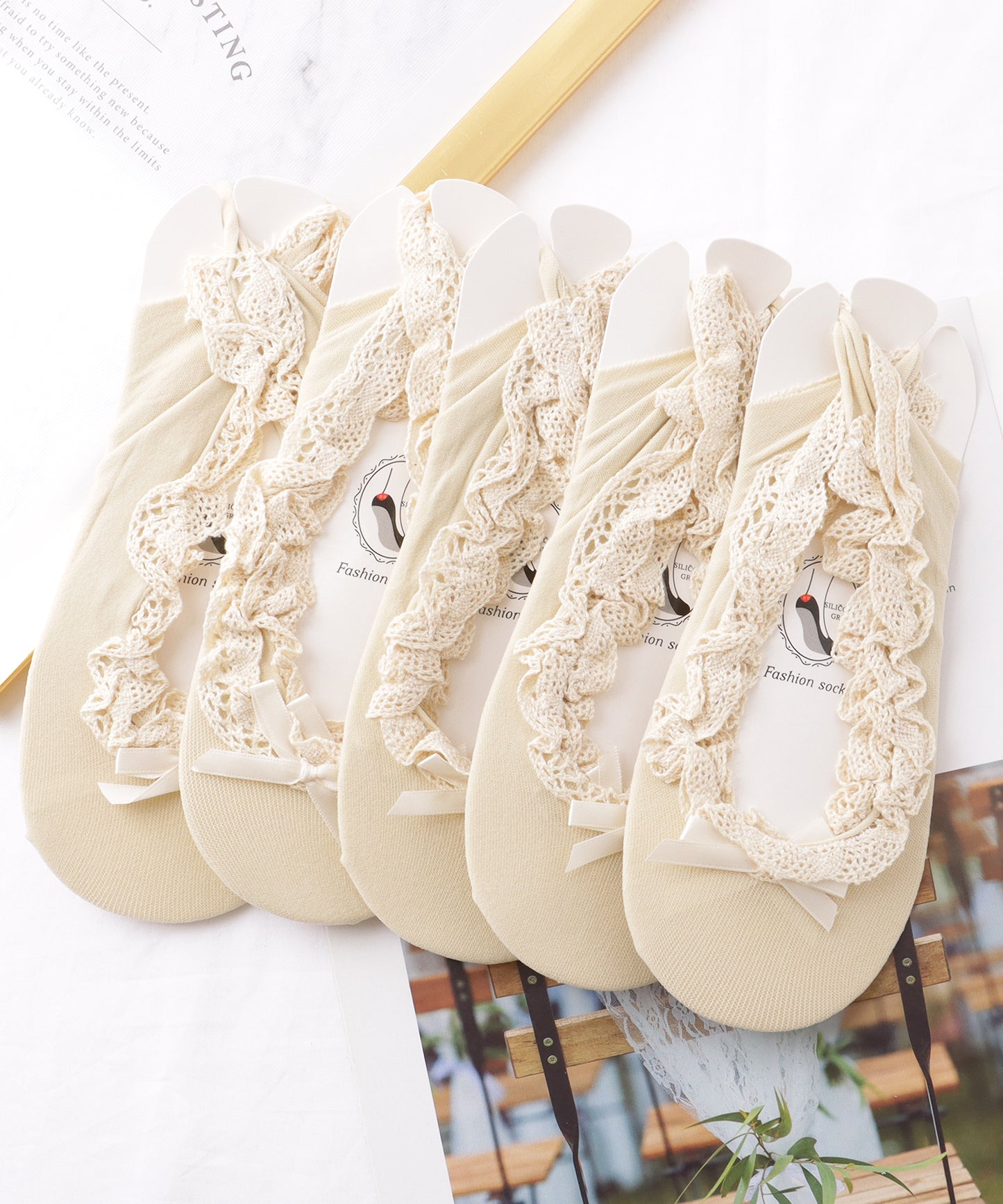 【5足セット】 リボン レース バレエシューズ風 カバー ソックス