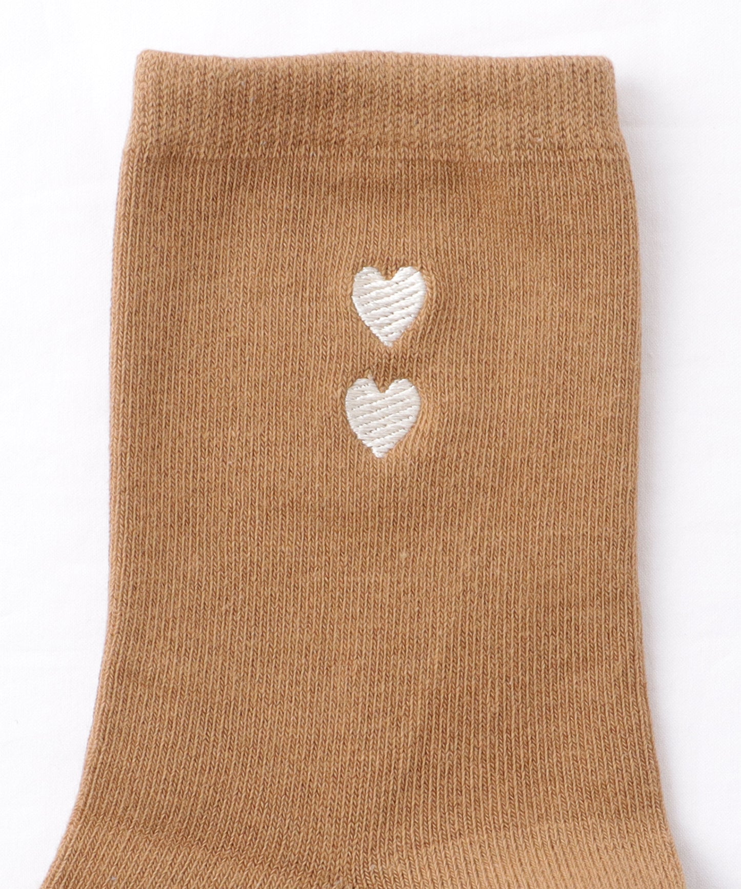【6足セット】 ソリッドカラー ハート 刺繍付 クルー丈 ソックス