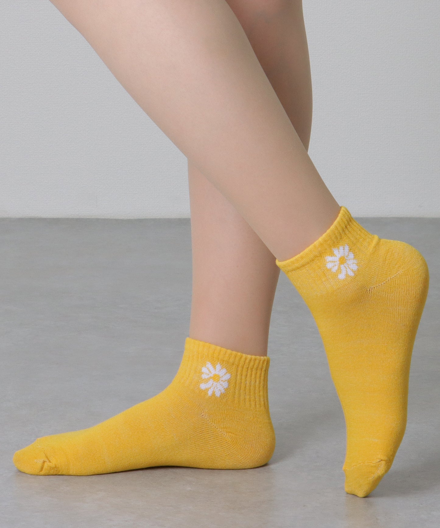 【10足セット】 ソリッドカラー 花柄 ショート リブ ソックス